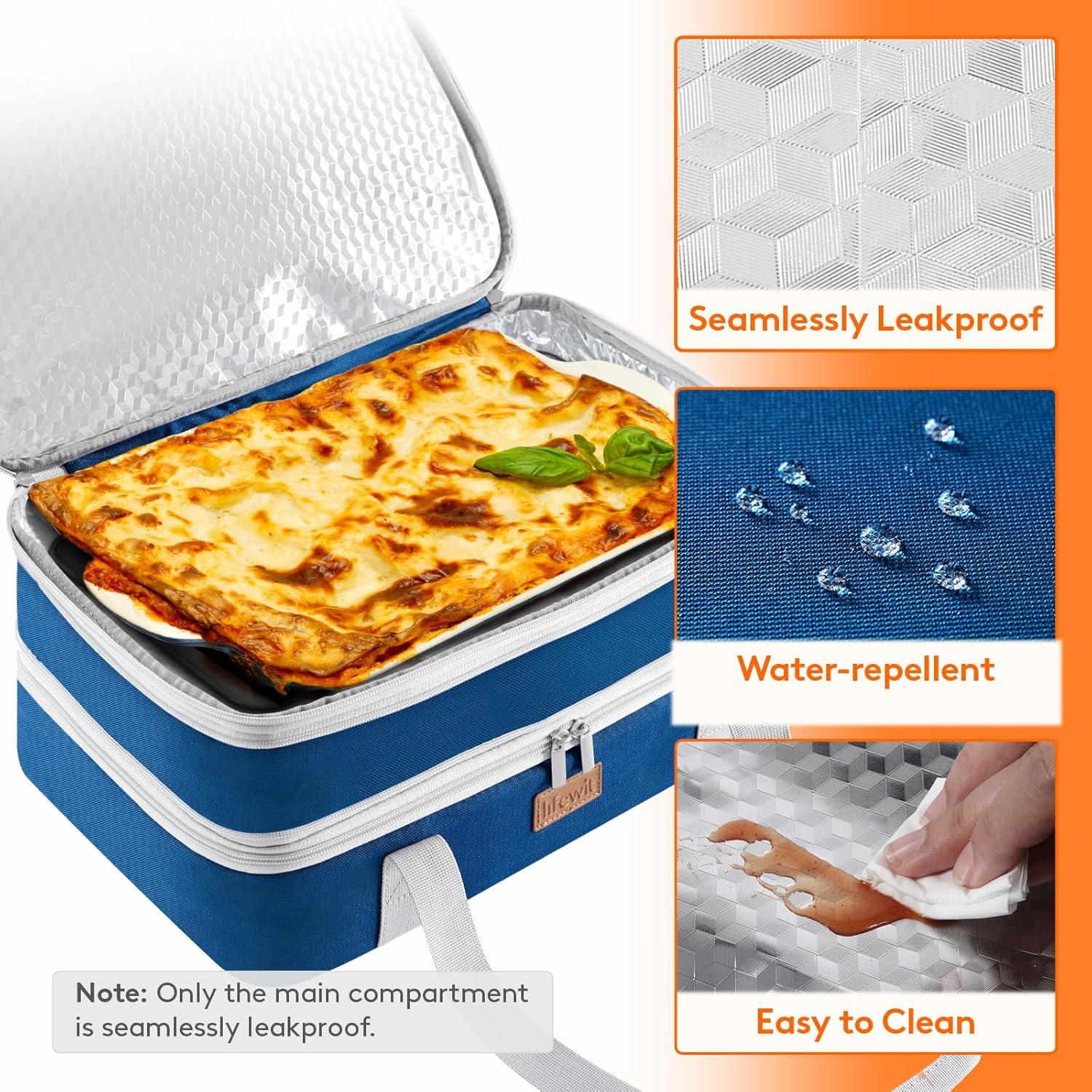 image:imageLifewit Insulated Single Decker Casserole Carrier for Hot or Cold Food Casserole Dish Carrying Case Lasagna Holder for Potluck Parties Picnic and Cookouts Fits 9x13 Baking Dish GreyPure Blue