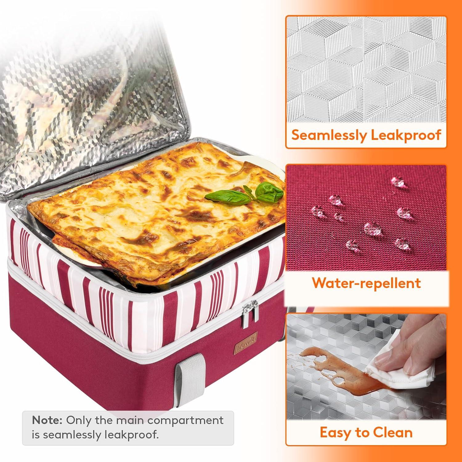 image:imageLifewit Insulated Single Decker Casserole Carrier for Hot or Cold Food Casserole Dish Carrying Case Lasagna Holder for Potluck Parties Picnic and Cookouts Fits 9x13 Baking Dish GreyRed