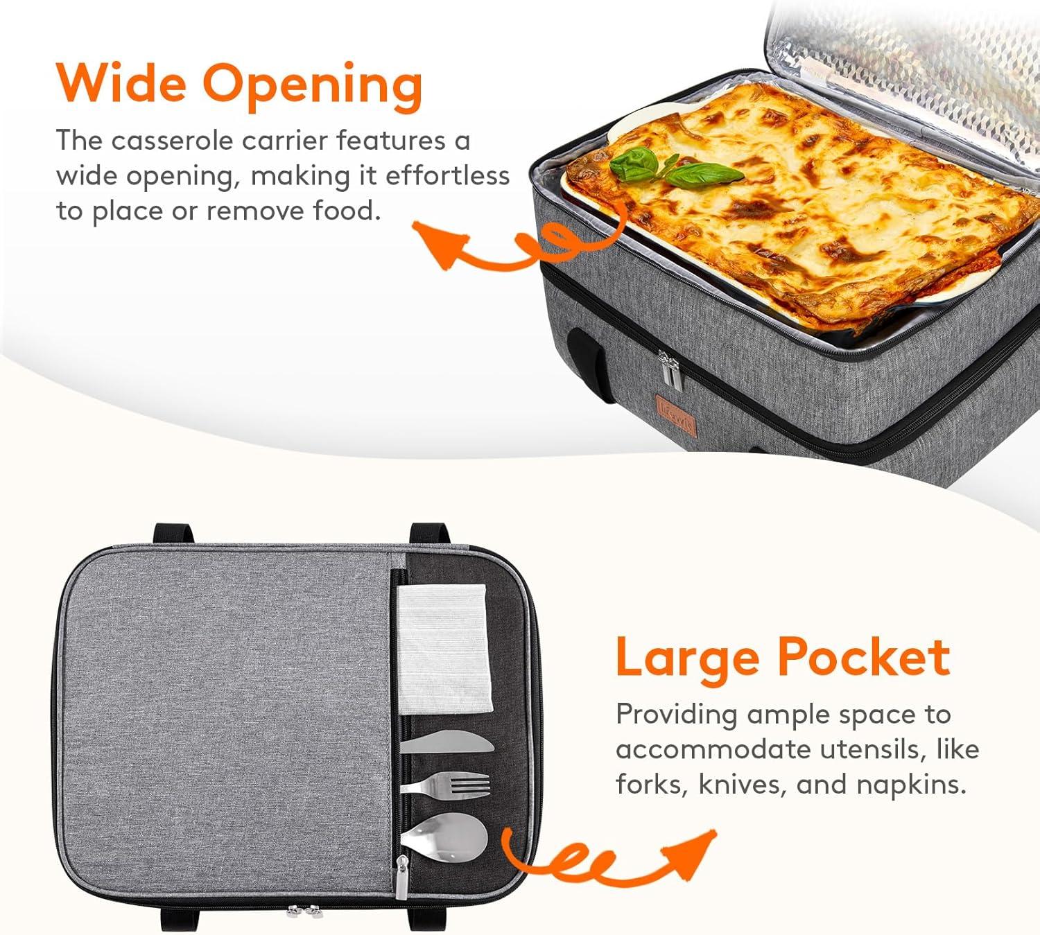 image:imageLifewit Insulated Single Decker Casserole Carrier for Hot or Cold Food Casserole Dish Carrying Case Lasagna Holder for Potluck Parties Picnic and Cookouts Fits 9x13 Baking Dish GreyGrey