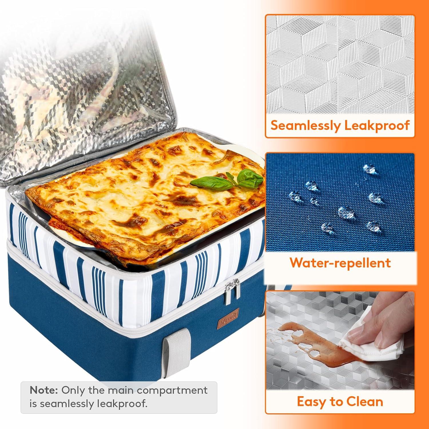 image:imageLifewit Insulated Single Decker Casserole Carrier for Hot or Cold Food Casserole Dish Carrying Case Lasagna Holder for Potluck Parties Picnic and Cookouts Fits 9x13 Baking Dish GreyBlue