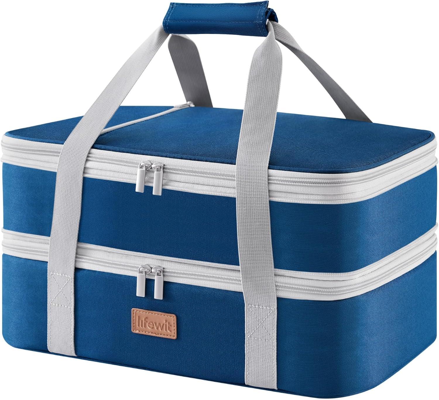 image:imageLifewit Insulated Single Decker Casserole Carrier for Hot or Cold Food Casserole Dish Carrying Case Lasagna Holder for Potluck Parties Picnic and Cookouts Fits 9x13 Baking Dish GreyPure Blue