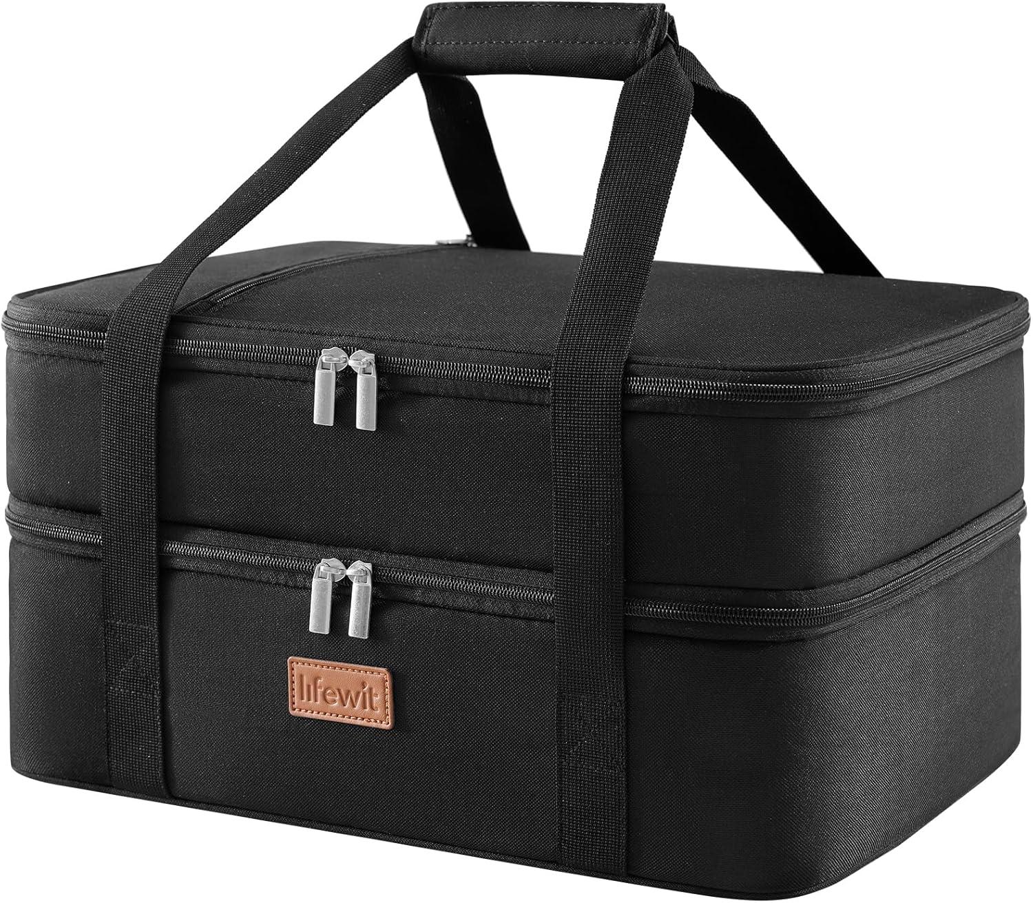 image:imageLifewit Insulated Single Decker Casserole Carrier for Hot or Cold Food Casserole Dish Carrying Case Lasagna Holder for Potluck Parties Picnic and Cookouts Fits 9x13 Baking Dish GreyBlack