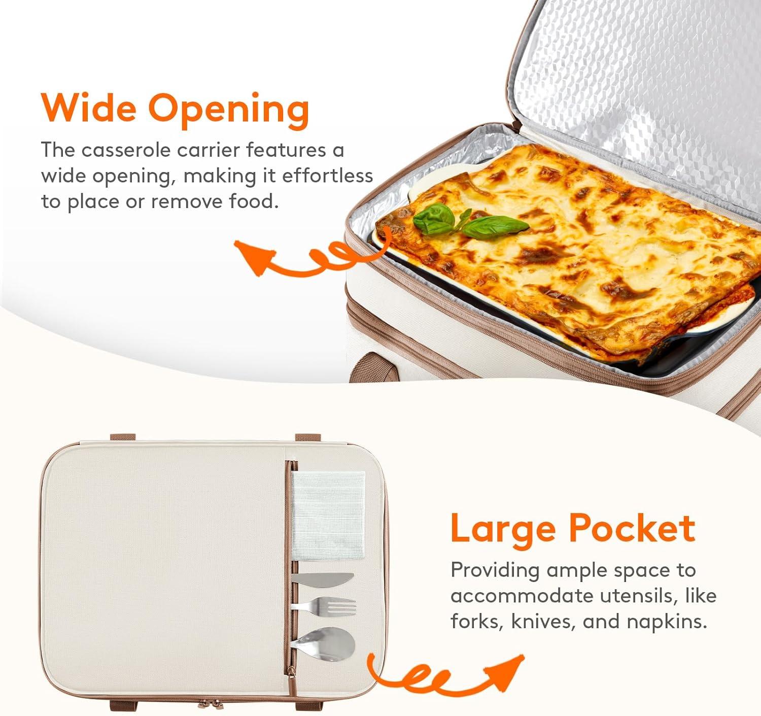 image:imageLifewit Insulated Single Decker Casserole Carrier for Hot or Cold Food Casserole Dish Carrying Case Lasagna Holder for Potluck Parties Picnic and Cookouts Fits 9x13 Baking Dish GreyBeige