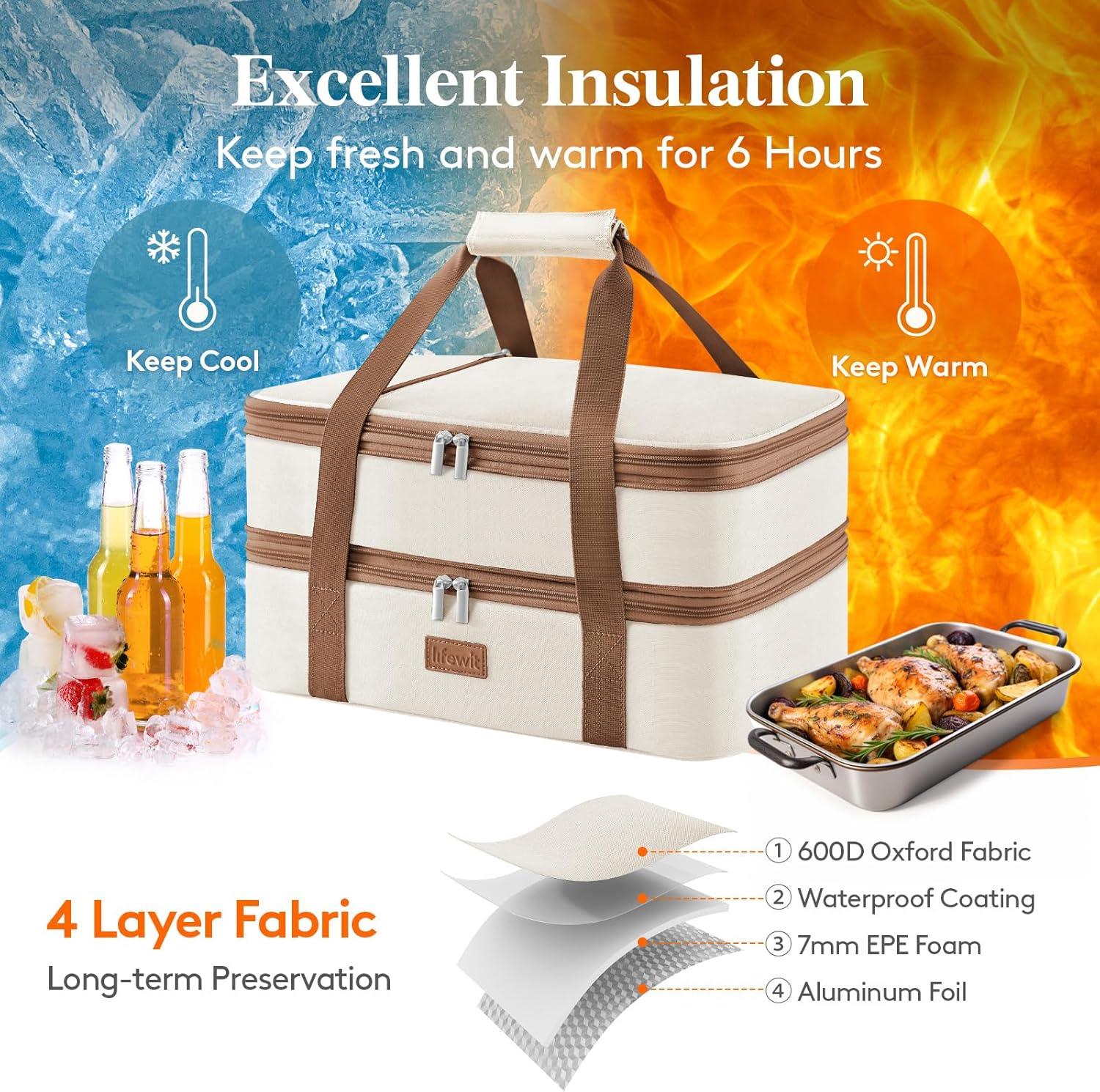 image:imageLifewit Insulated Single Decker Casserole Carrier for Hot or Cold Food Casserole Dish Carrying Case Lasagna Holder for Potluck Parties Picnic and Cookouts Fits 9x13 Baking Dish GreyBeige