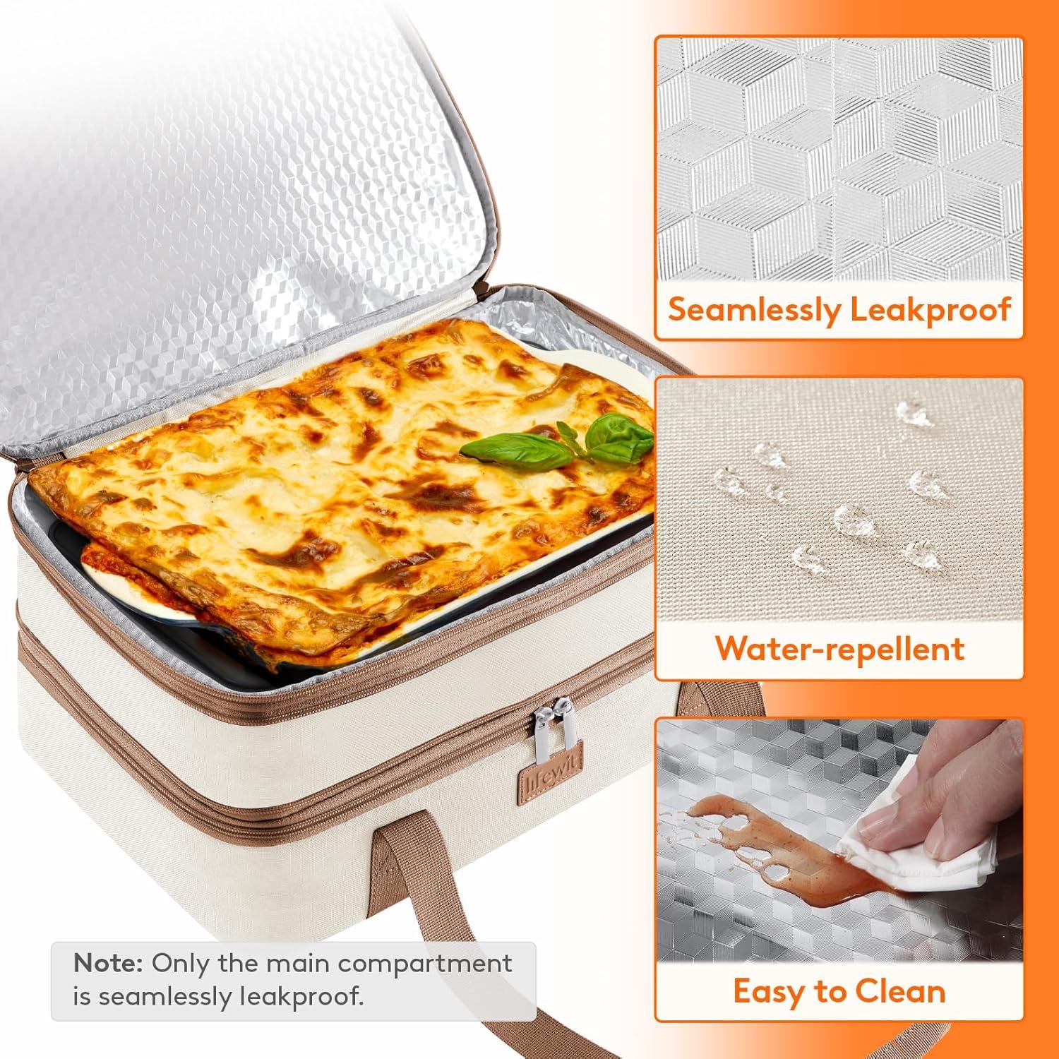 image:imageLifewit Insulated Single Decker Casserole Carrier for Hot or Cold Food Casserole Dish Carrying Case Lasagna Holder for Potluck Parties Picnic and Cookouts Fits 9x13 Baking Dish GreyBeige