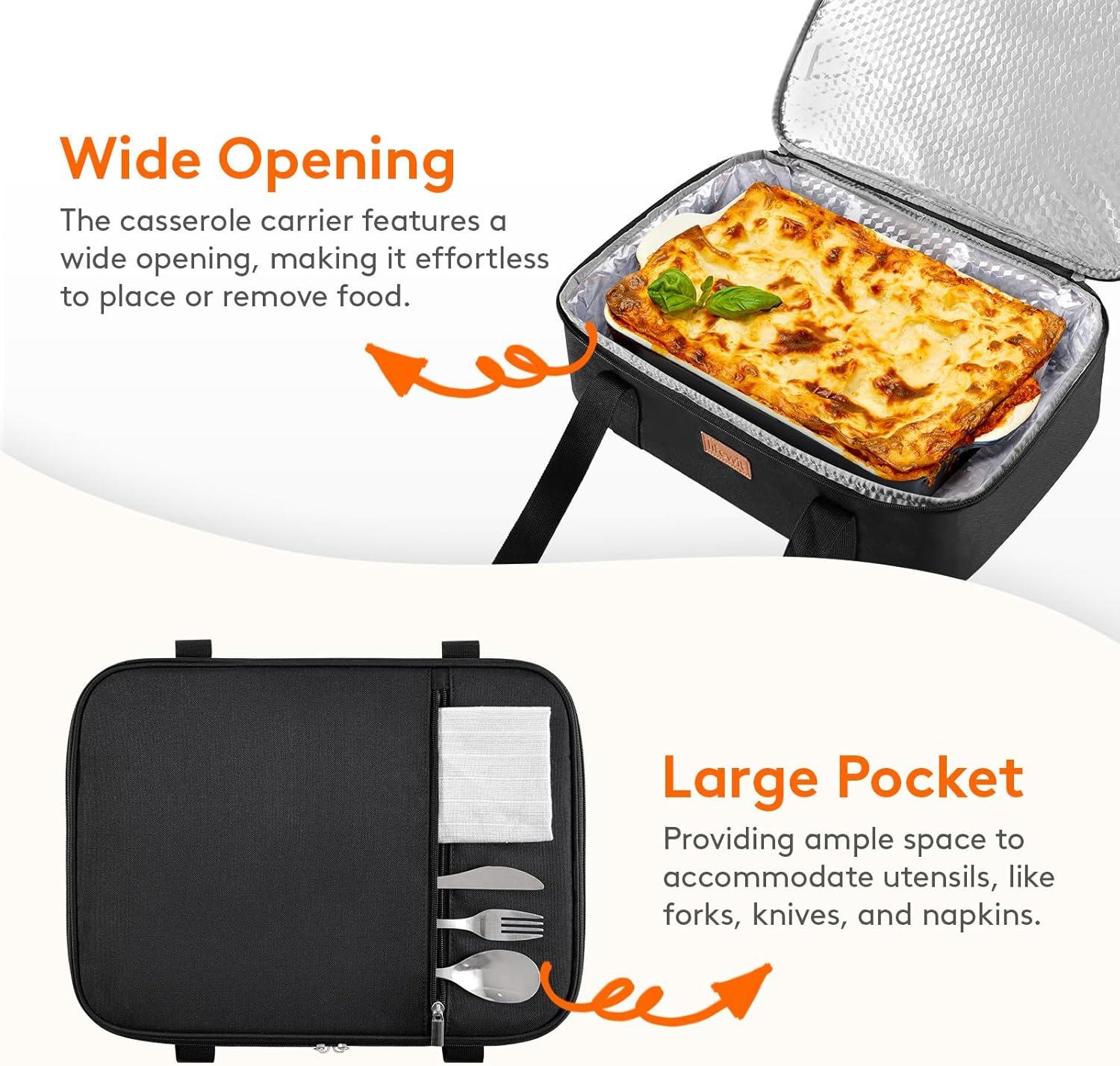 image:imageLifewit Insulated Single Decker Casserole Carrier for Hot or Cold Food Casserole Dish Carrying Case Lasagna Holder for Potluck Parties Picnic and Cookouts Fits 9x13 Baking Dish GreyBlack