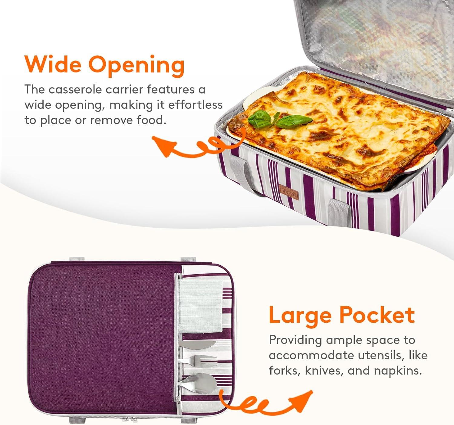 image:imageLifewit Insulated Single Decker Casserole Carrier for Hot or Cold Food Casserole Dish Carrying Case Lasagna Holder for Potluck Parties Picnic and Cookouts Fits 9x13 Baking Dish GreyPurple
