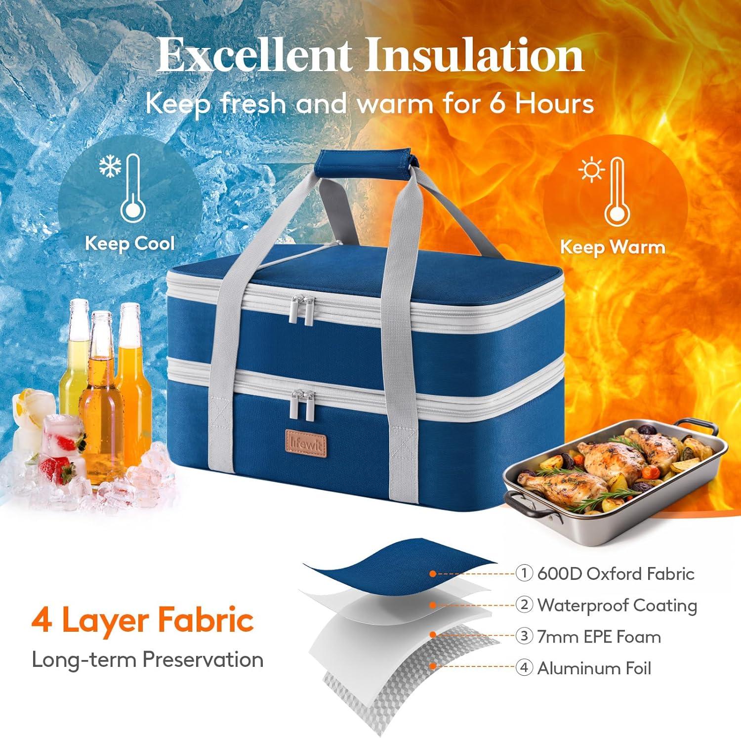 image:imageLifewit Insulated Single Decker Casserole Carrier for Hot or Cold Food Casserole Dish Carrying Case Lasagna Holder for Potluck Parties Picnic and Cookouts Fits 9x13 Baking Dish GreyPure Blue