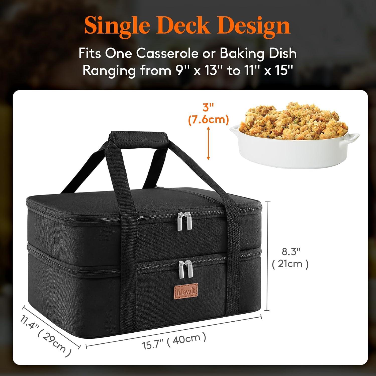 image:imageLifewit Insulated Single Decker Casserole Carrier for Hot or Cold Food Casserole Dish Carrying Case Lasagna Holder for Potluck Parties Picnic and Cookouts Fits 9x13 Baking Dish GreyBlack