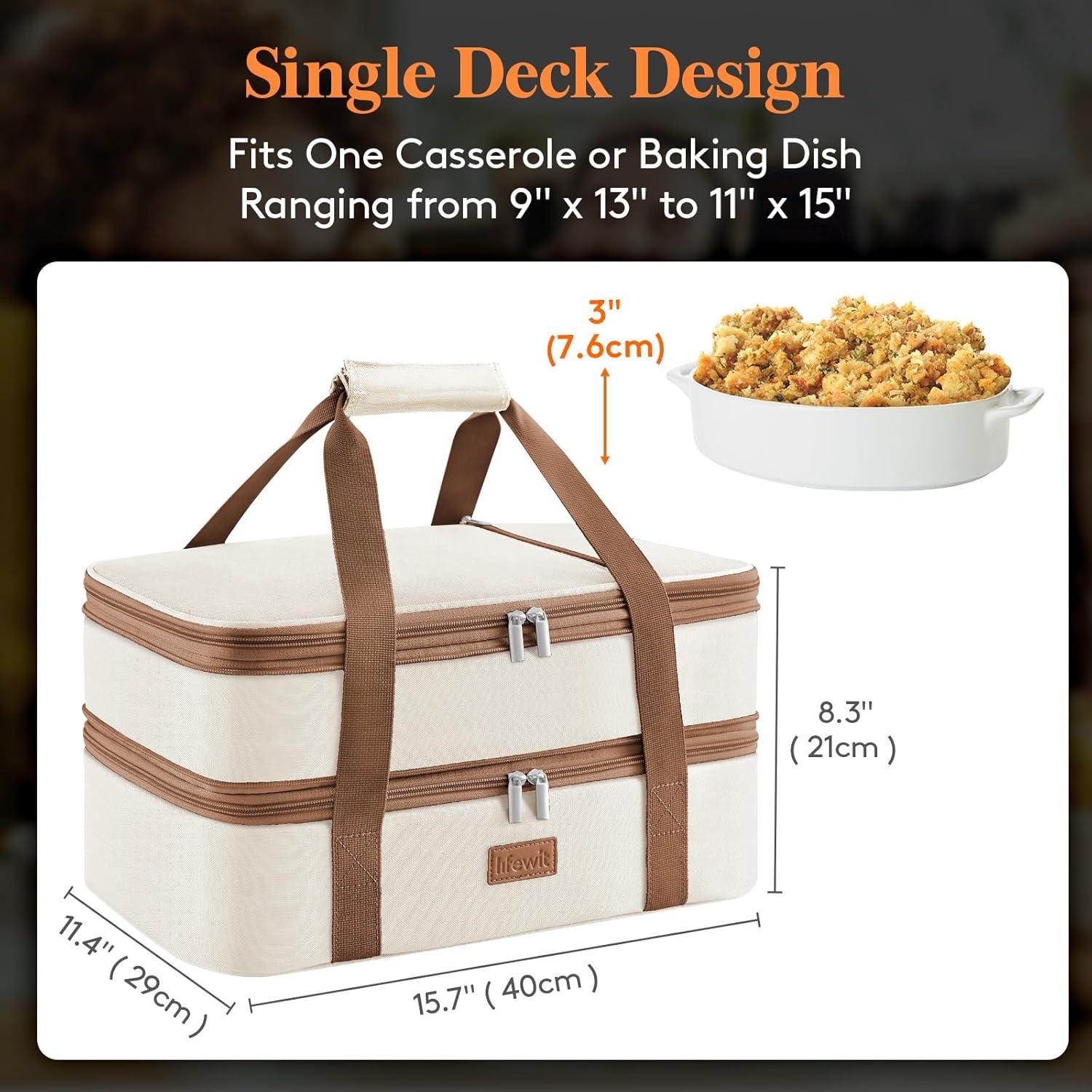 image:imageLifewit Insulated Single Decker Casserole Carrier for Hot or Cold Food Casserole Dish Carrying Case Lasagna Holder for Potluck Parties Picnic and Cookouts Fits 9x13 Baking Dish GreyBeige