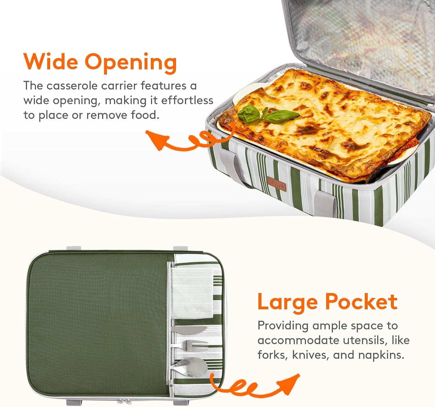 image:imageLifewit Insulated Single Decker Casserole Carrier for Hot or Cold Food Casserole Dish Carrying Case Lasagna Holder for Potluck Parties Picnic and Cookouts Fits 9x13 Baking Dish GreyDark Green