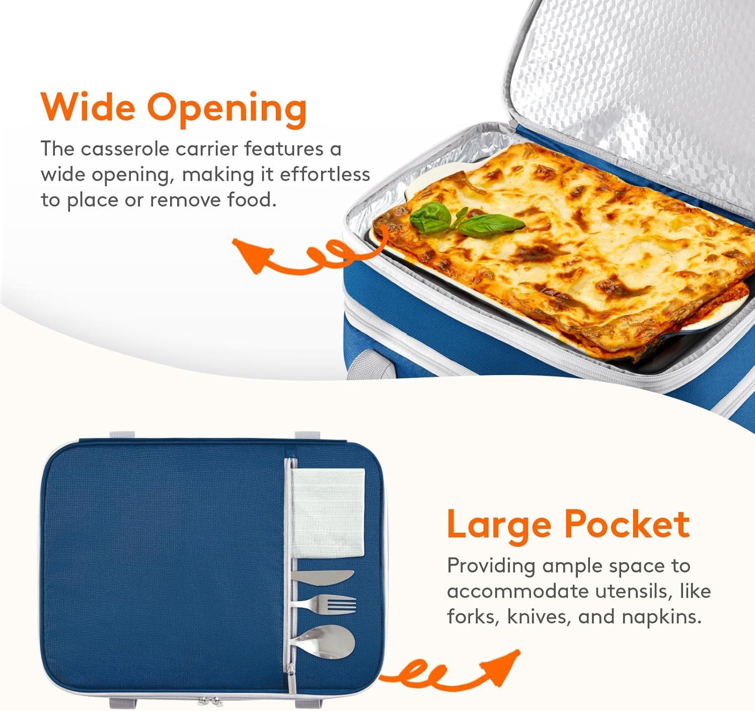 image:imageLifewit Insulated Single Decker Casserole Carrier for Hot or Cold Food Casserole Dish Carrying Case Lasagna Holder for Potluck Parties Picnic and Cookouts Fits 9x13 Baking Dish GreyPure Blue