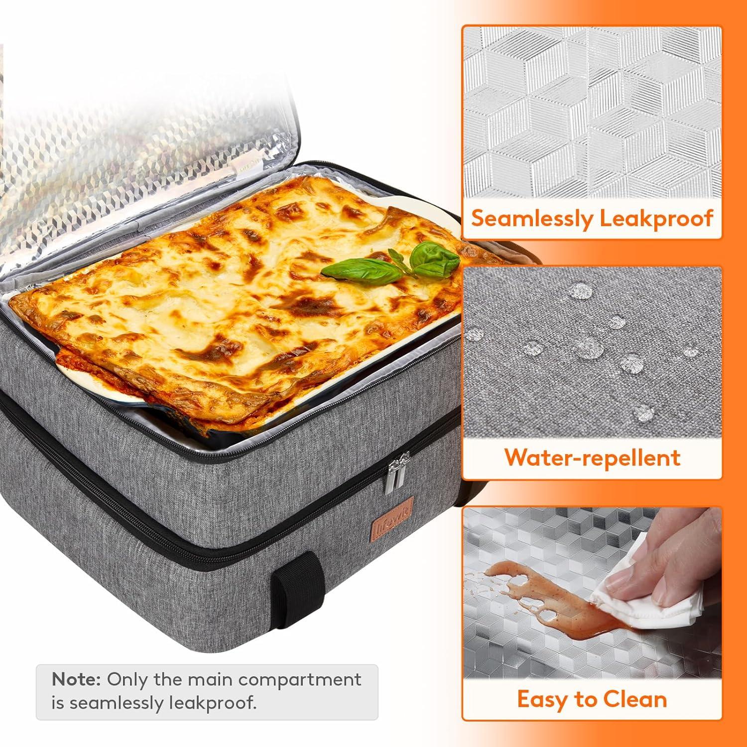 image:imageLifewit Insulated Single Decker Casserole Carrier for Hot or Cold Food Casserole Dish Carrying Case Lasagna Holder for Potluck Parties Picnic and Cookouts Fits 9x13 Baking Dish GreyGrey