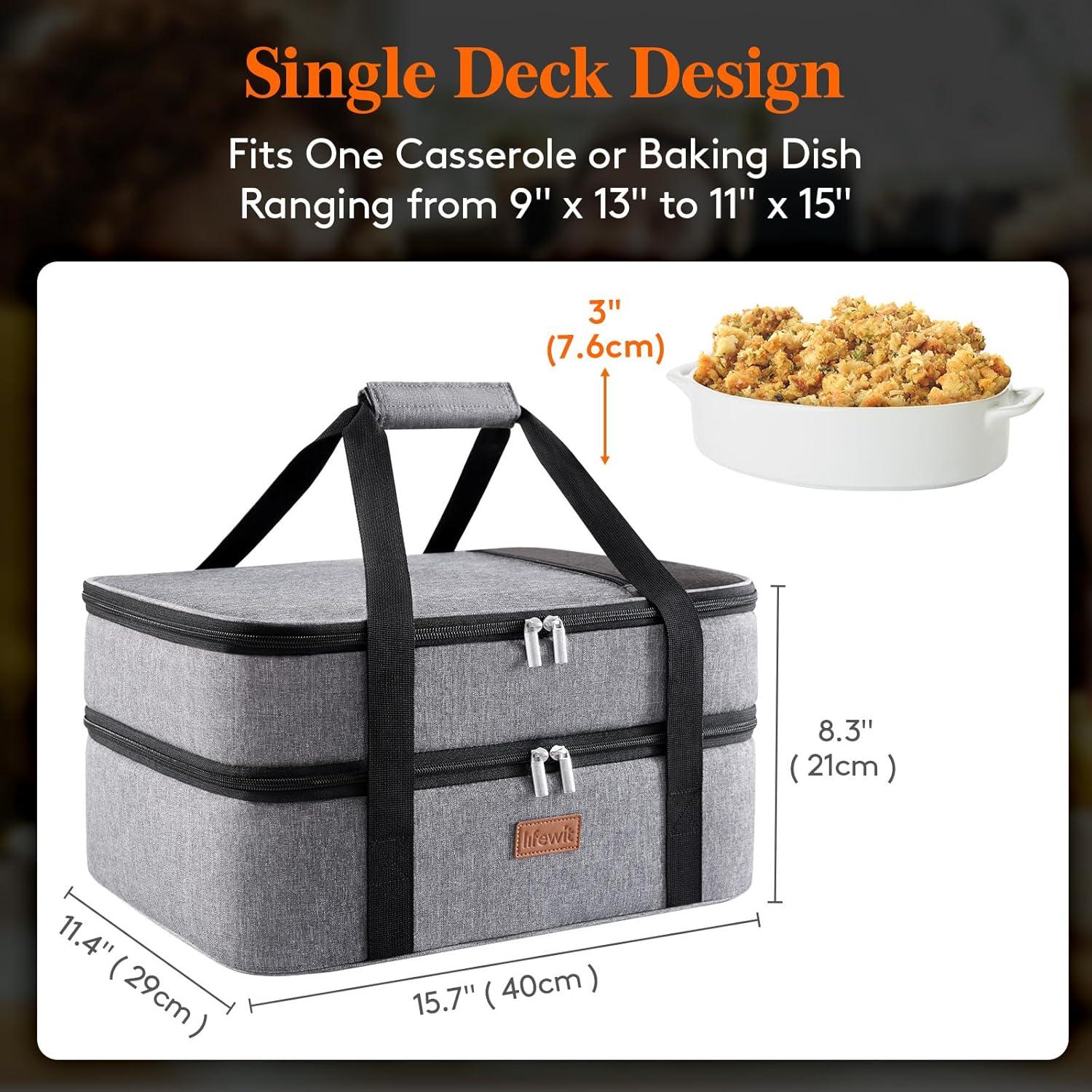 image:imageLifewit Insulated Single Decker Casserole Carrier for Hot or Cold Food Casserole Dish Carrying Case Lasagna Holder for Potluck Parties Picnic and Cookouts Fits 9x13 Baking Dish GreyGrey