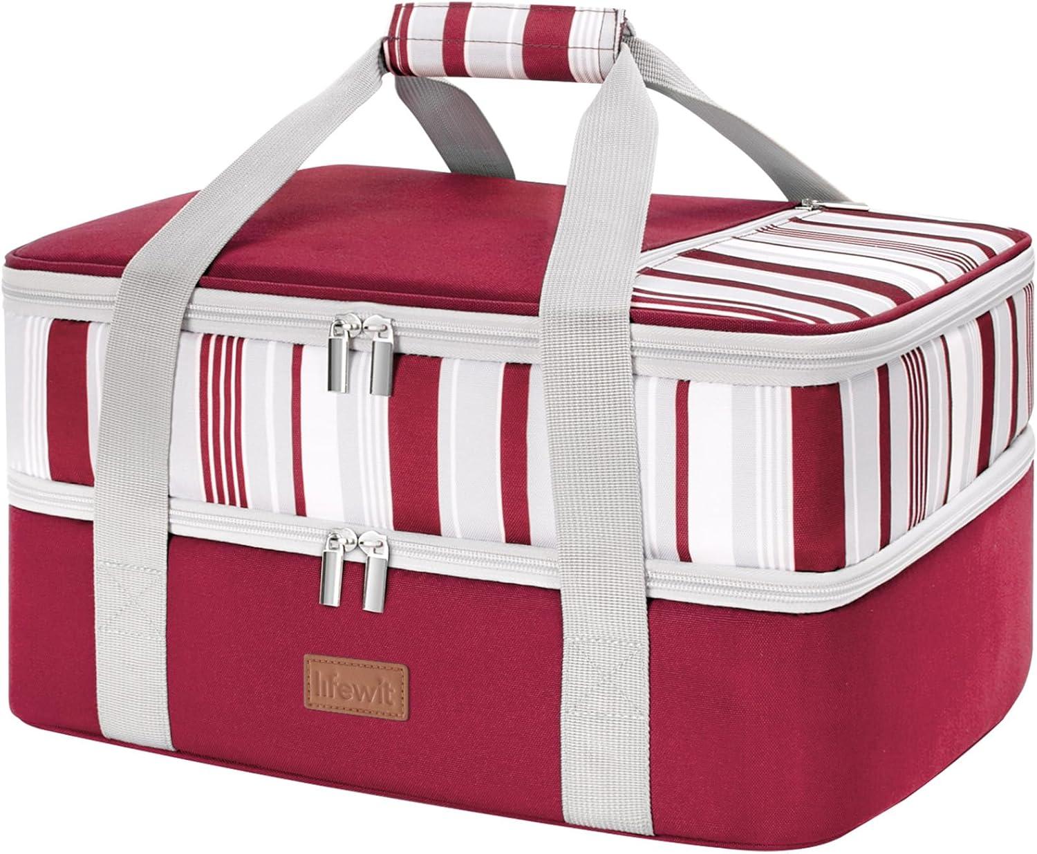 image:imageLifewit Insulated Single Decker Casserole Carrier for Hot or Cold Food Casserole Dish Carrying Case Lasagna Holder for Potluck Parties Picnic and Cookouts Fits 9x13 Baking Dish GreyRed