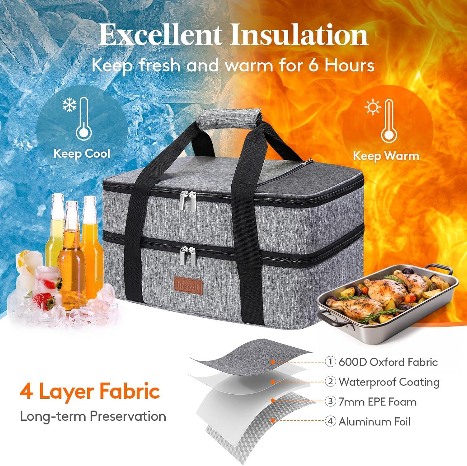 image:imageLifewit Insulated Single Decker Casserole Carrier for Hot or Cold Food Casserole Dish Carrying Case Lasagna Holder for Potluck Parties Picnic and Cookouts Fits 9x13 Baking Dish GreyGrey