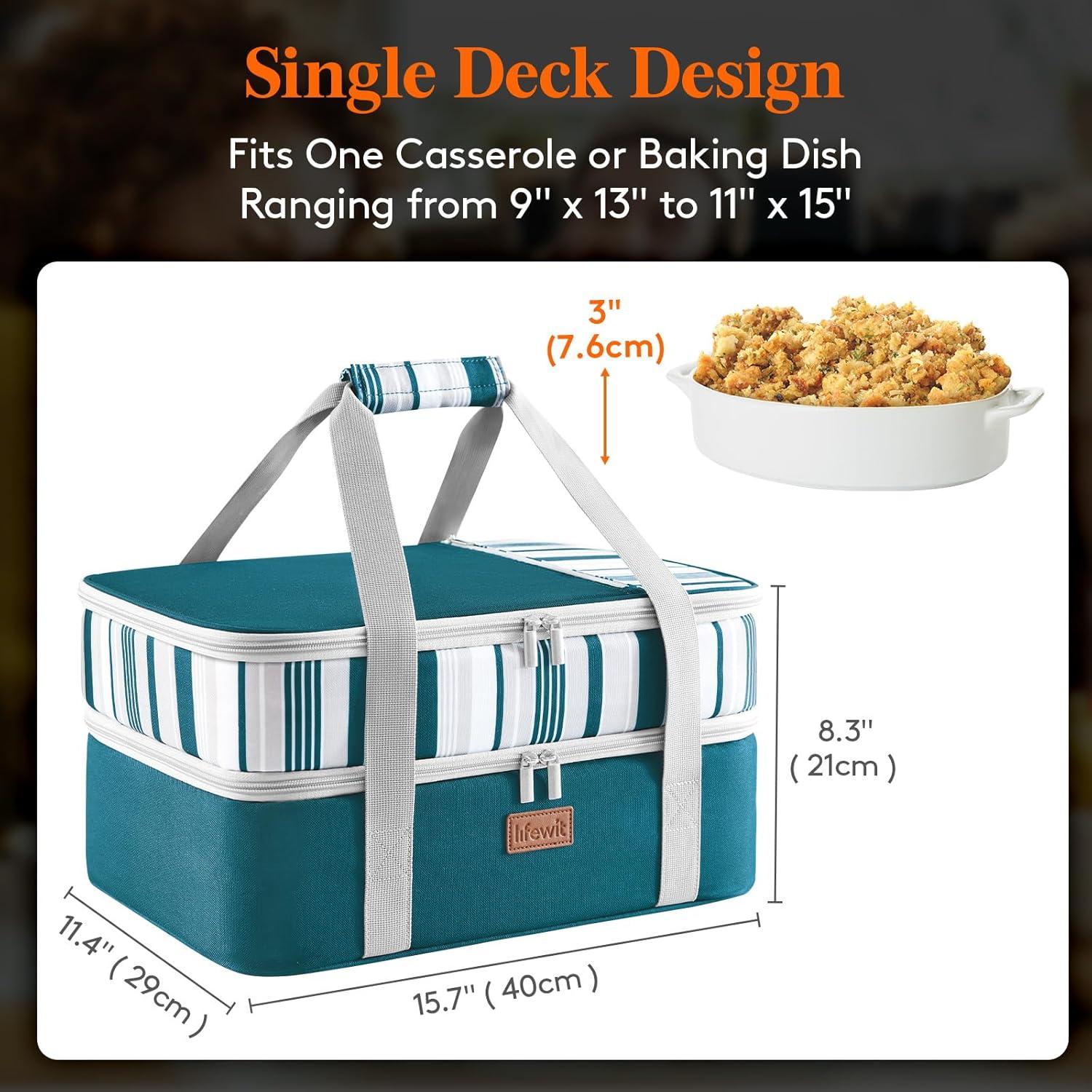 image:imageLifewit Insulated Single Decker Casserole Carrier for Hot or Cold Food Casserole Dish Carrying Case Lasagna Holder for Potluck Parties Picnic and Cookouts Fits 9x13 Baking Dish GreyGreen