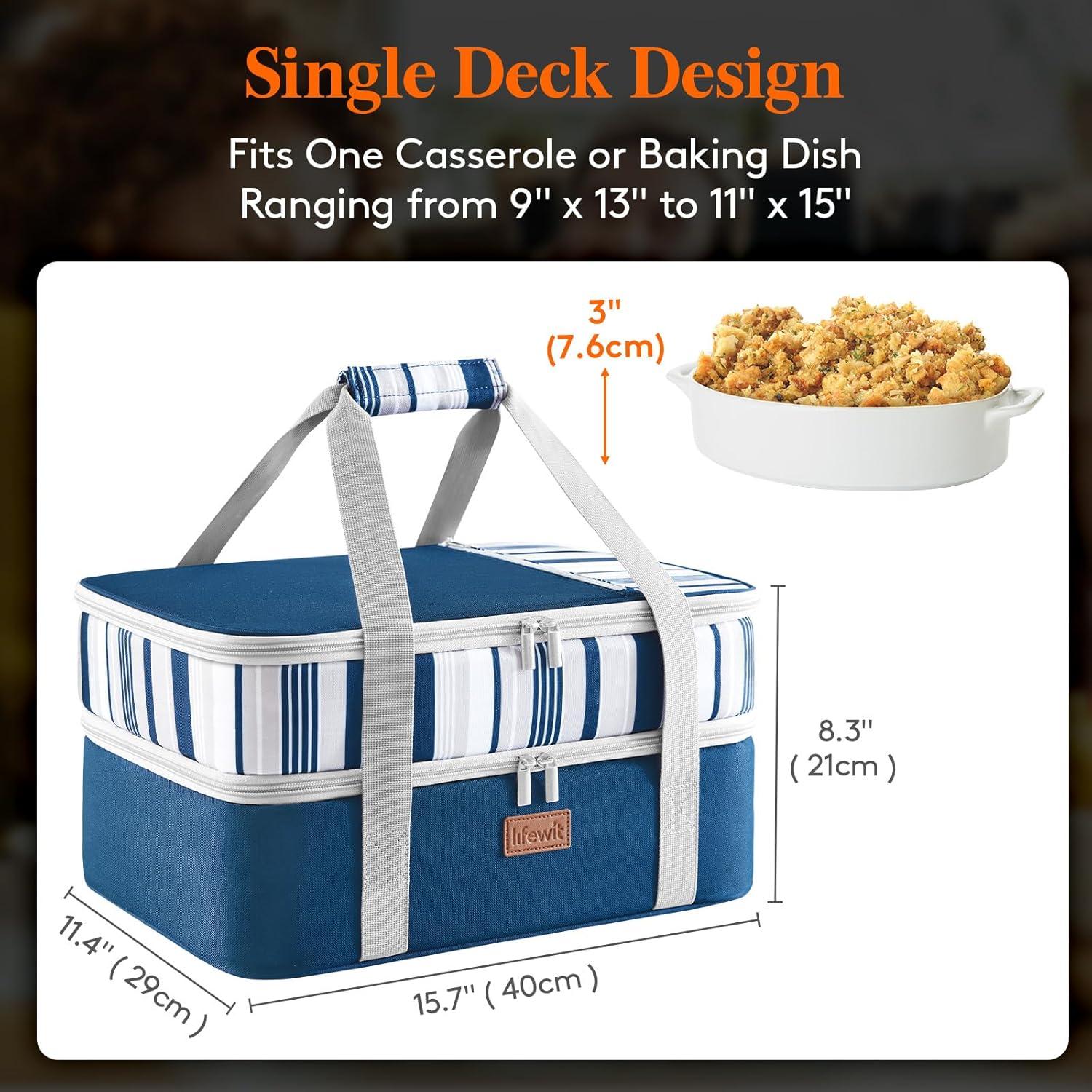 image:imageLifewit Insulated Single Decker Casserole Carrier for Hot or Cold Food Casserole Dish Carrying Case Lasagna Holder for Potluck Parties Picnic and Cookouts Fits 9x13 Baking Dish GreyBlue