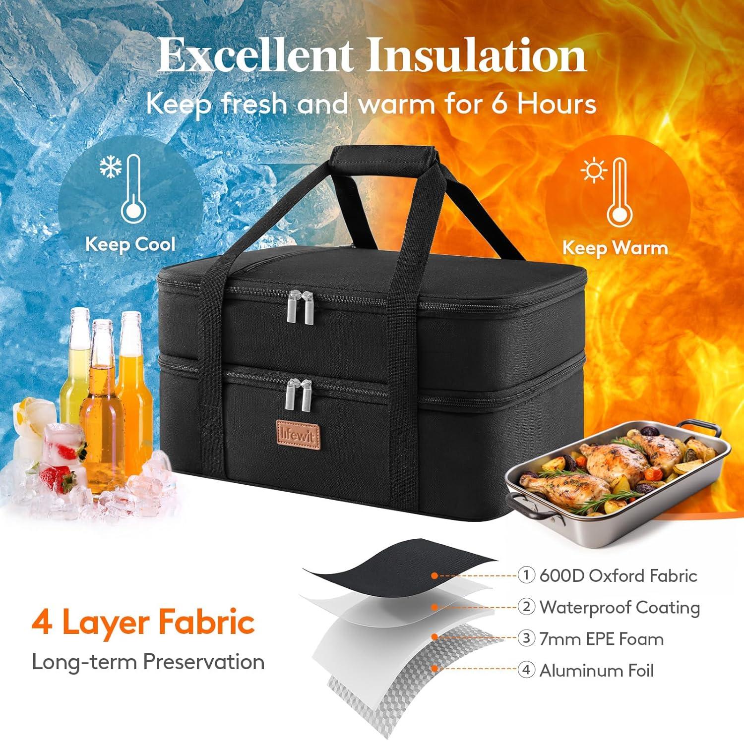 image:imageLifewit Insulated Single Decker Casserole Carrier for Hot or Cold Food Casserole Dish Carrying Case Lasagna Holder for Potluck Parties Picnic and Cookouts Fits 9x13 Baking Dish GreyBlack