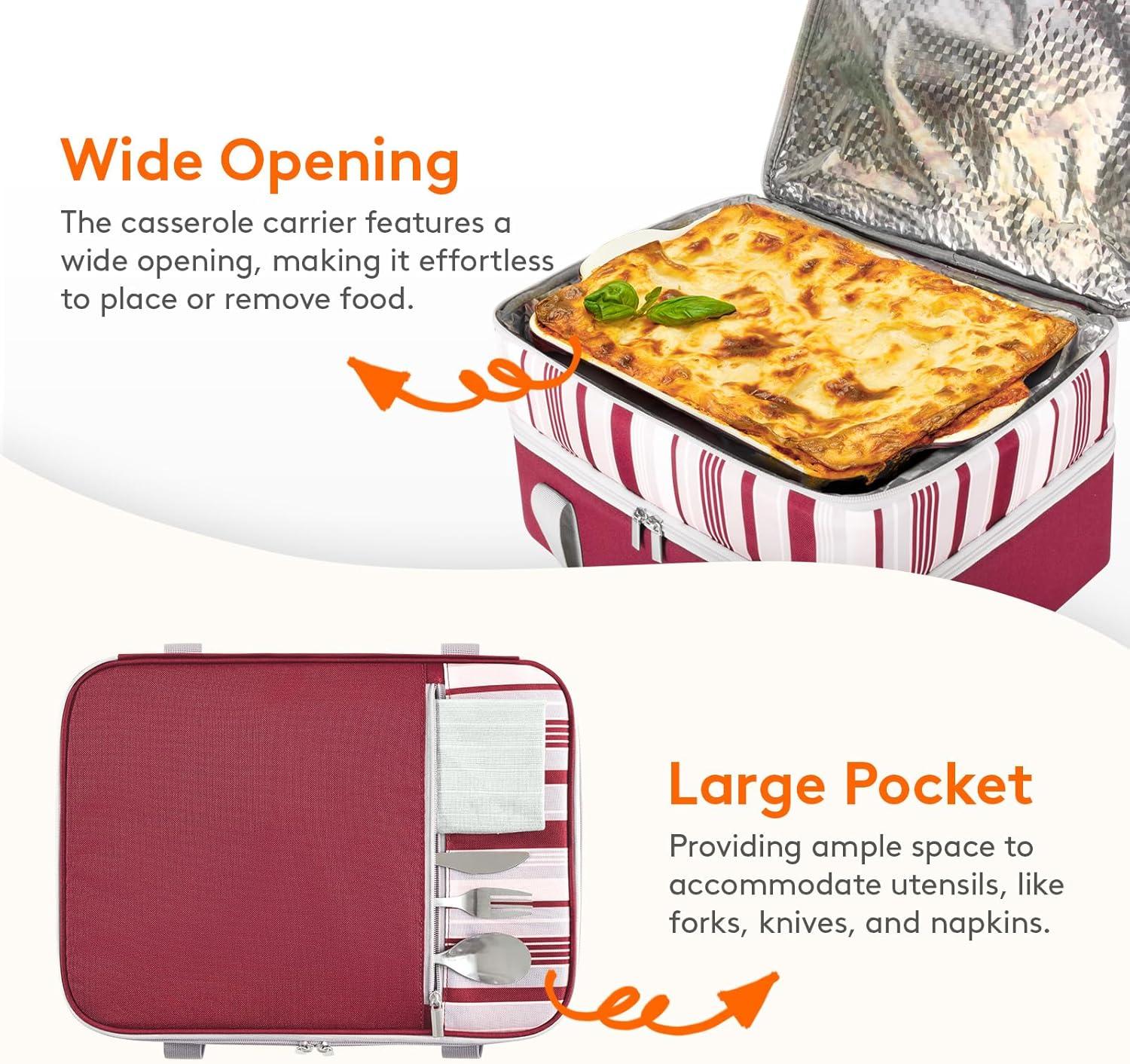 image:imageLifewit Insulated Single Decker Casserole Carrier for Hot or Cold Food Casserole Dish Carrying Case Lasagna Holder for Potluck Parties Picnic and Cookouts Fits 9x13 Baking Dish GreyRed