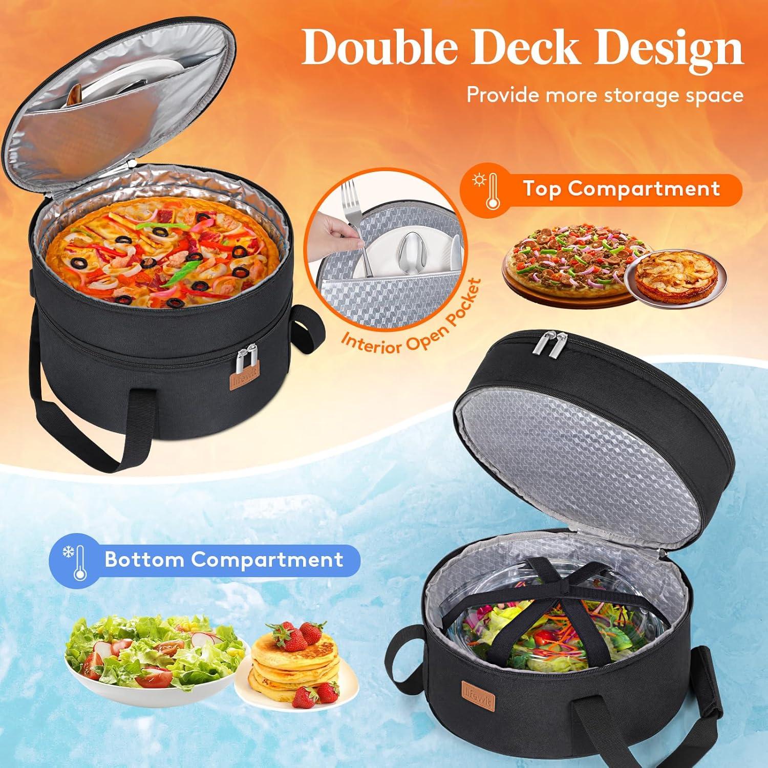 image:imageLifewit Insulated Single Decker Round Casserole Carrier Portable Pie Carrier Bag for Hot or Cold Food Fits 125 Baking Dish Thermal Lunch Tote for Potluck Parties Picnic and Cookouts GreyBlack