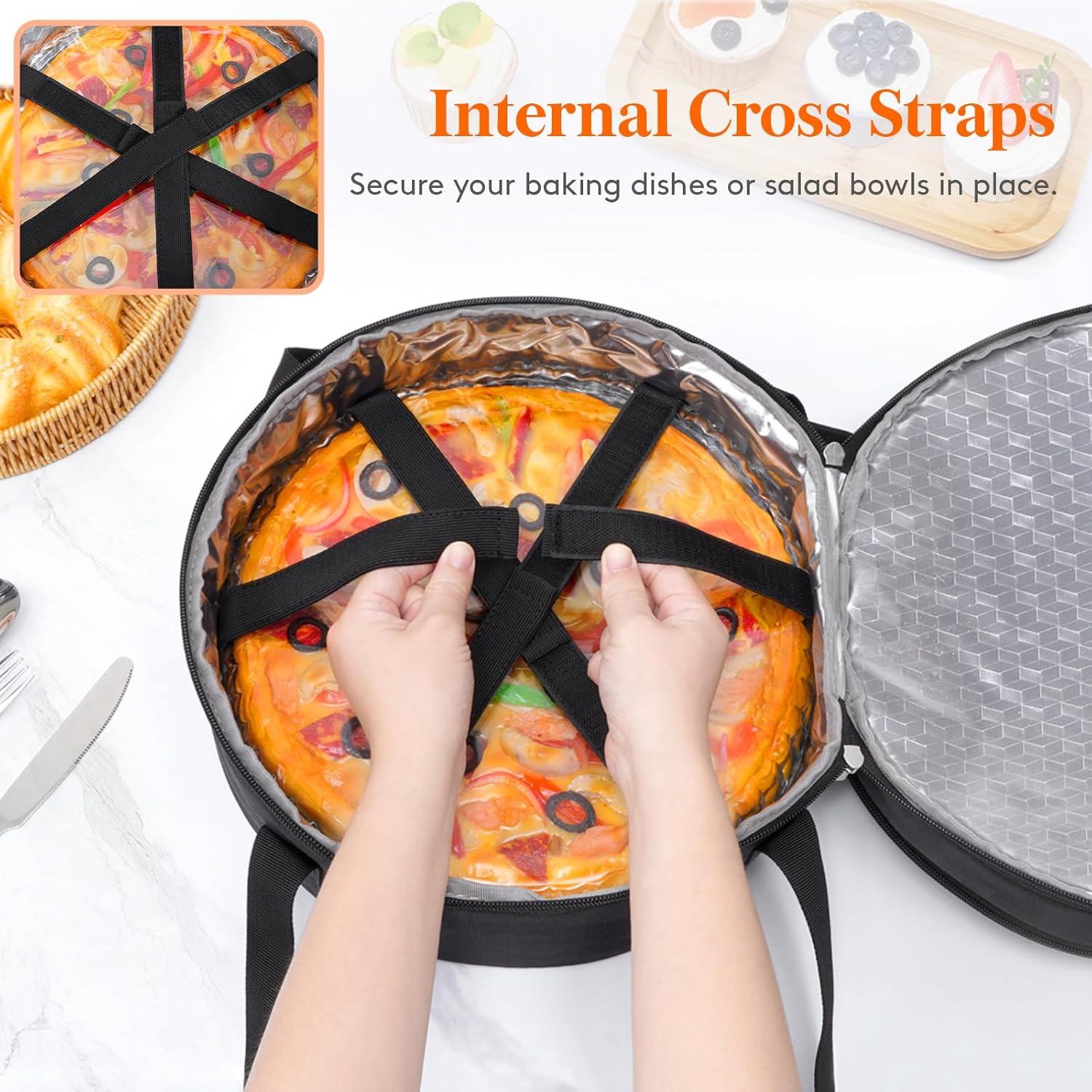 image:imageLifewit Insulated Single Decker Round Casserole Carrier Portable Pie Carrier Bag for Hot or Cold Food Fits 125 Baking Dish Thermal Lunch Tote for Potluck Parties Picnic and Cookouts GreyBlack