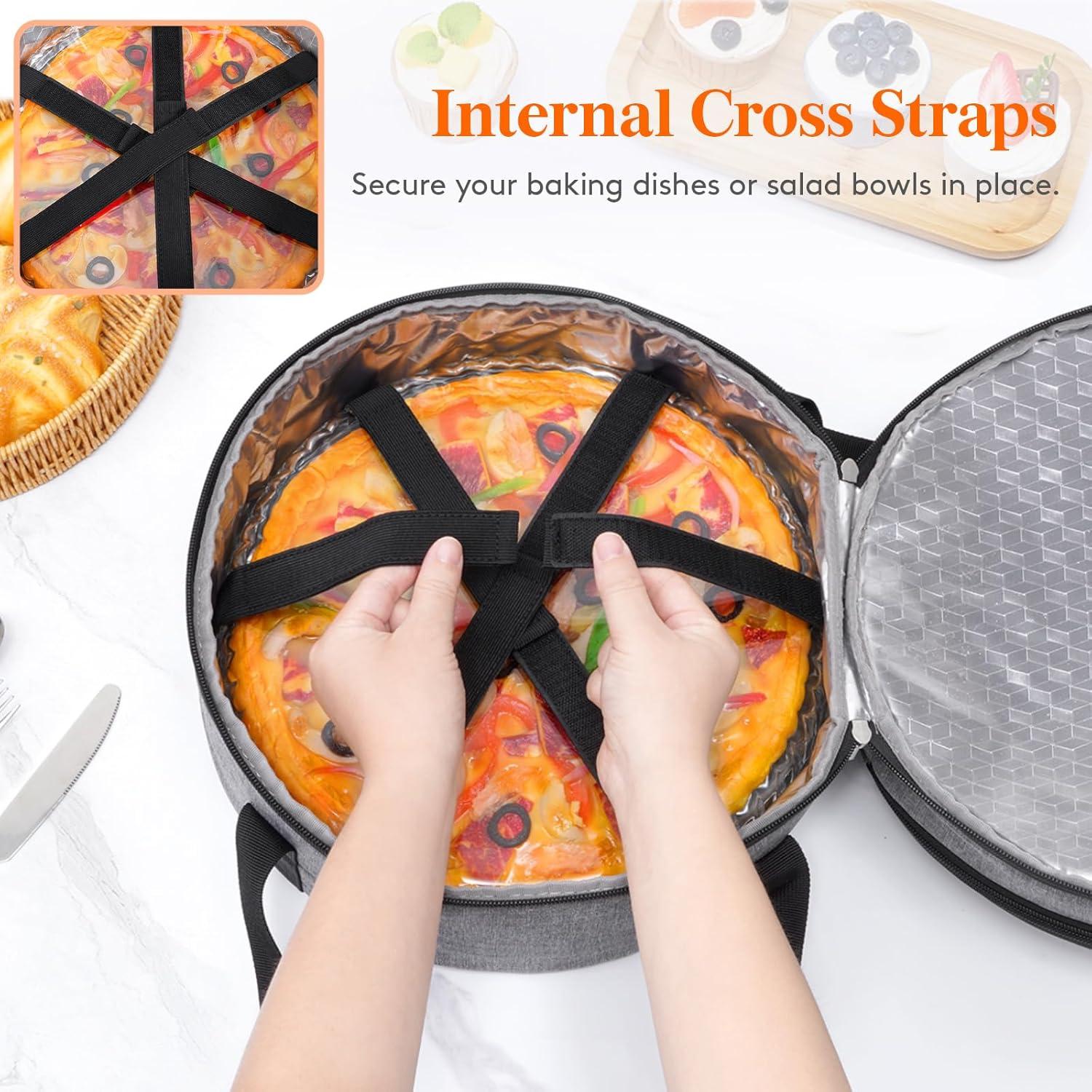 image:imageLifewit Insulated Single Decker Round Casserole Carrier Portable Pie Carrier Bag for Hot or Cold Food Fits 125 Baking Dish Thermal Lunch Tote for Potluck Parties Picnic and Cookouts GreyGray
