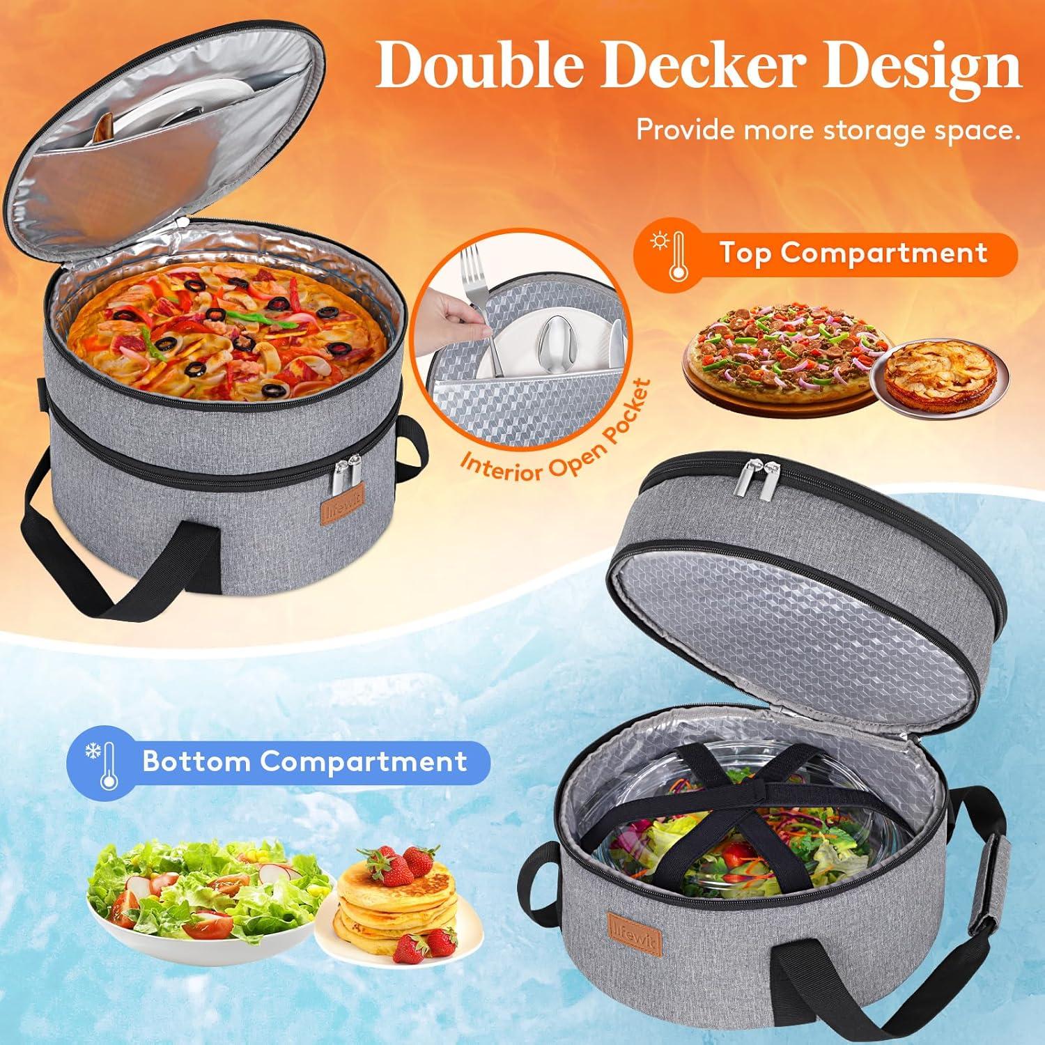 image:imageLifewit Insulated Single Decker Round Casserole Carrier Portable Pie Carrier Bag for Hot or Cold Food Fits 125 Baking Dish Thermal Lunch Tote for Potluck Parties Picnic and Cookouts GreyGray