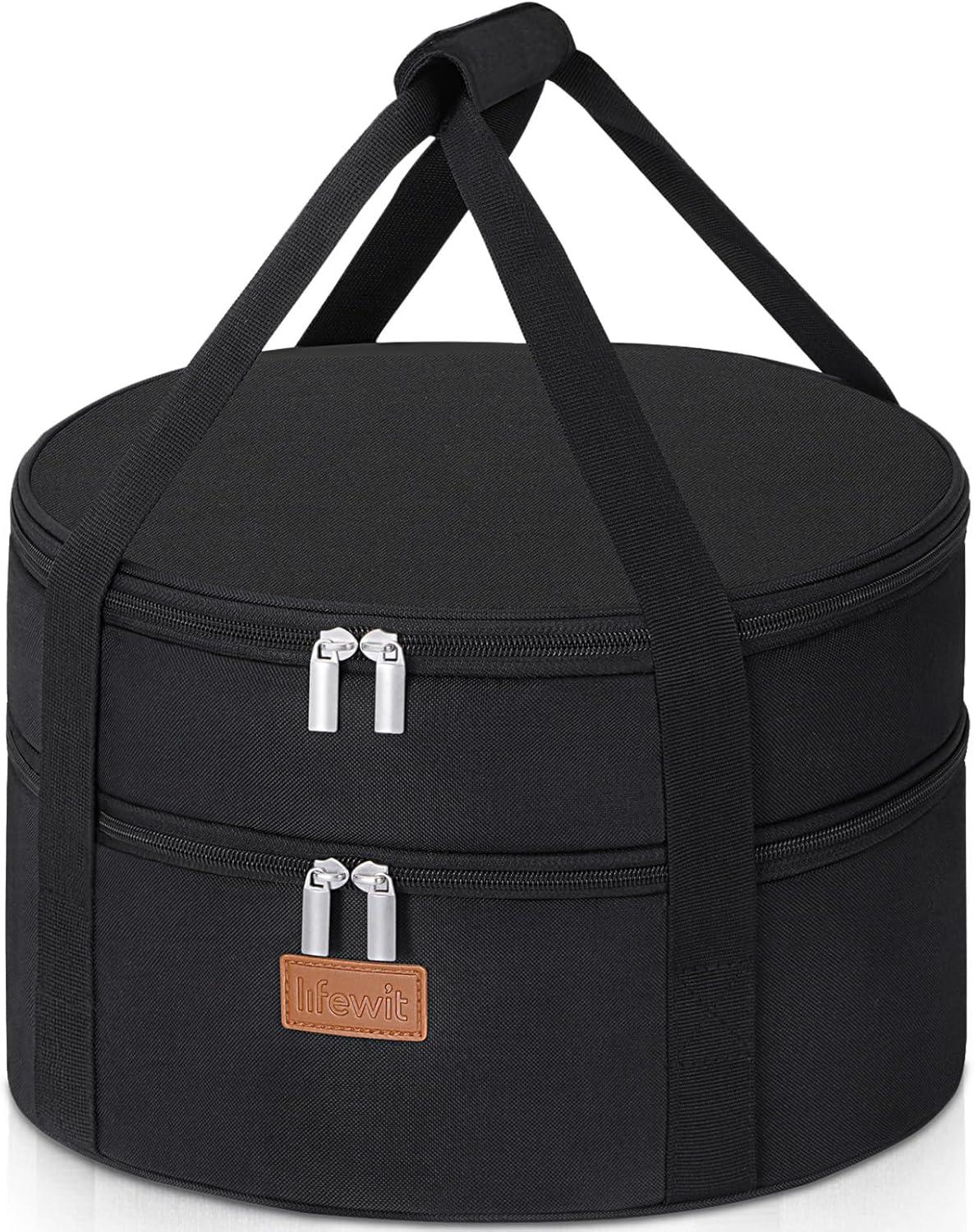 image:imageLifewit Insulated Single Decker Round Casserole Carrier Portable Pie Carrier Bag for Hot or Cold Food Fits 125 Baking Dish Thermal Lunch Tote for Potluck Parties Picnic and Cookouts GreyBlack