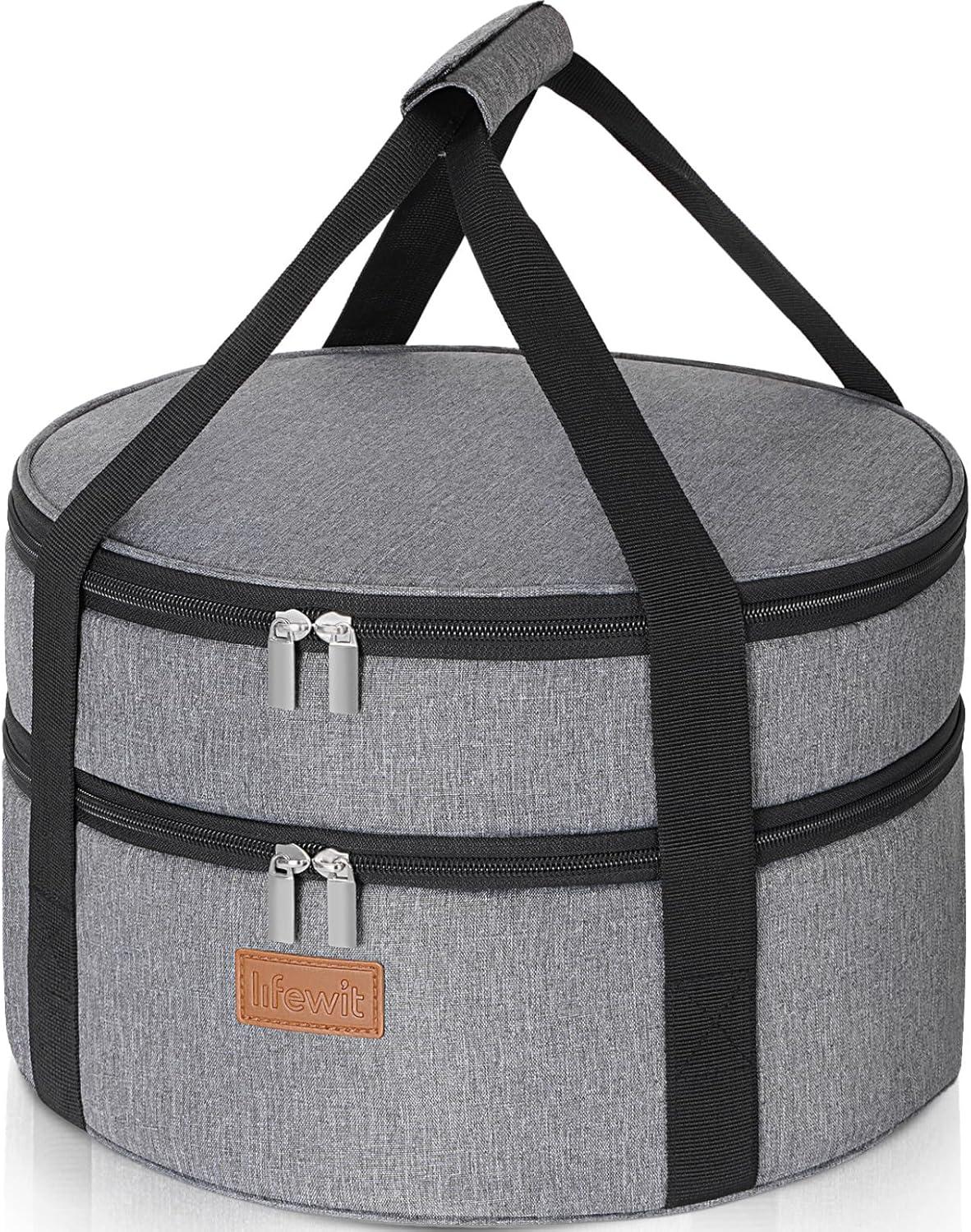 image:imageLifewit Insulated Single Decker Round Casserole Carrier Portable Pie Carrier Bag for Hot or Cold Food Fits 125 Baking Dish Thermal Lunch Tote for Potluck Parties Picnic and Cookouts GreyGray