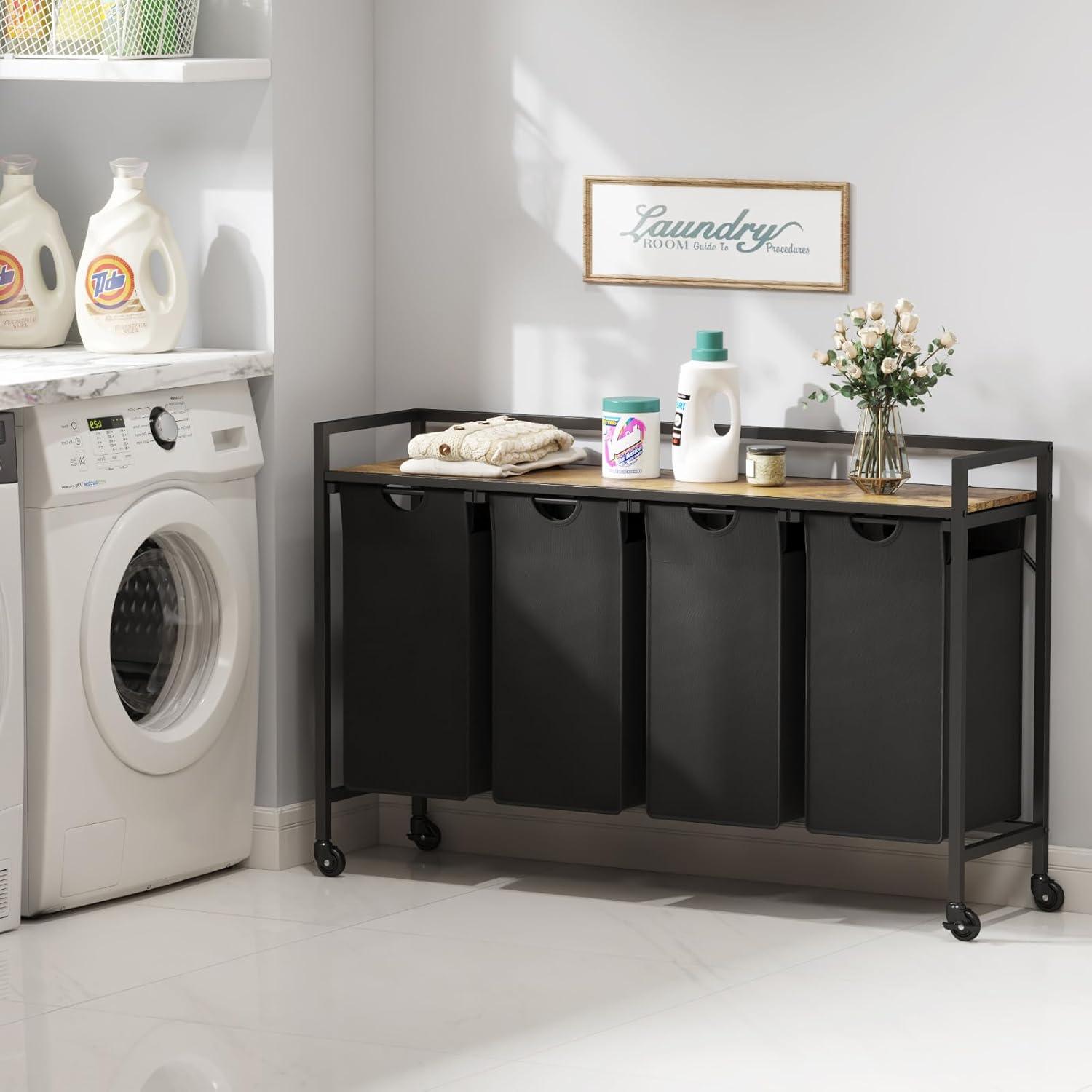 image:imageLifewit Laundry Hamper 4 Section 168L Pull out Laundry Clothes Basket Organizer with Large Top Shelf and 4 Removable Bags and Handles Laundry Sorter for Laundry Room Bedroom Bathroom BlackBlack