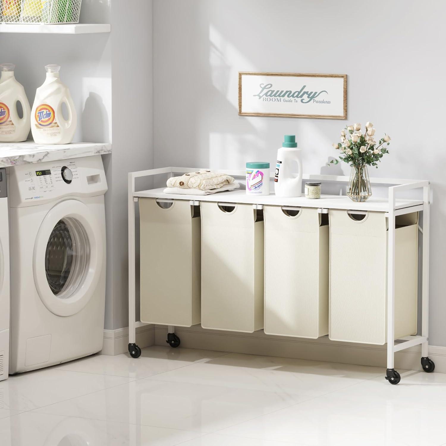 image:imageLifewit Laundry Hamper 4 Section 168L Pull out Laundry Clothes Basket Organizer with Large Top Shelf and 4 Removable Bags and Handles Laundry Sorter for Laundry Room Bedroom Bathroom BlackWhite