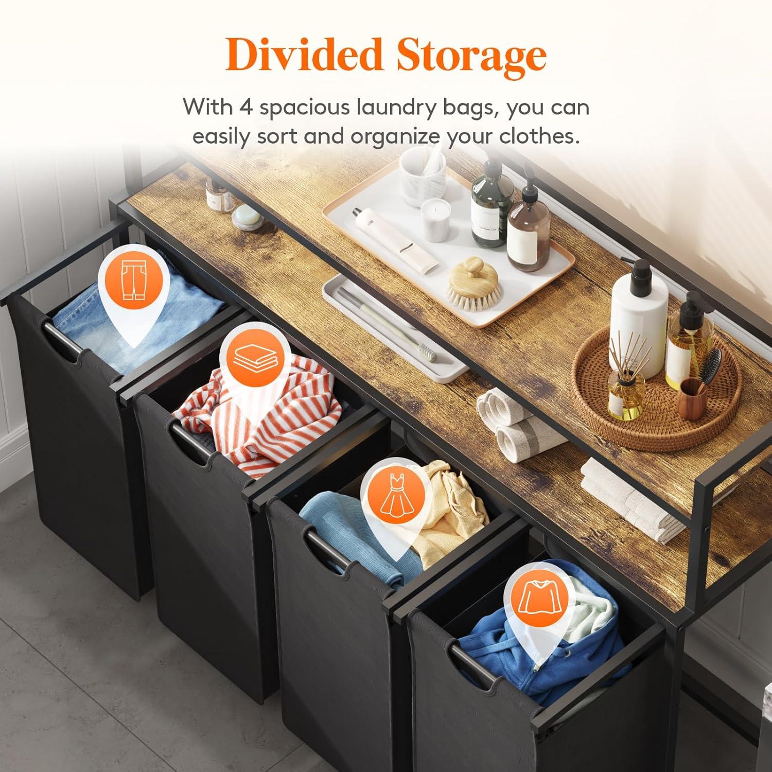 image:imageLifewit Laundry Hamper 4 Section 168L Pull out Laundry Clothes Basket Organizer with Large Top Shelf and 4 Removable Bags and Handles Laundry Sorter for Laundry Room Bedroom Bathroom BlackBlack