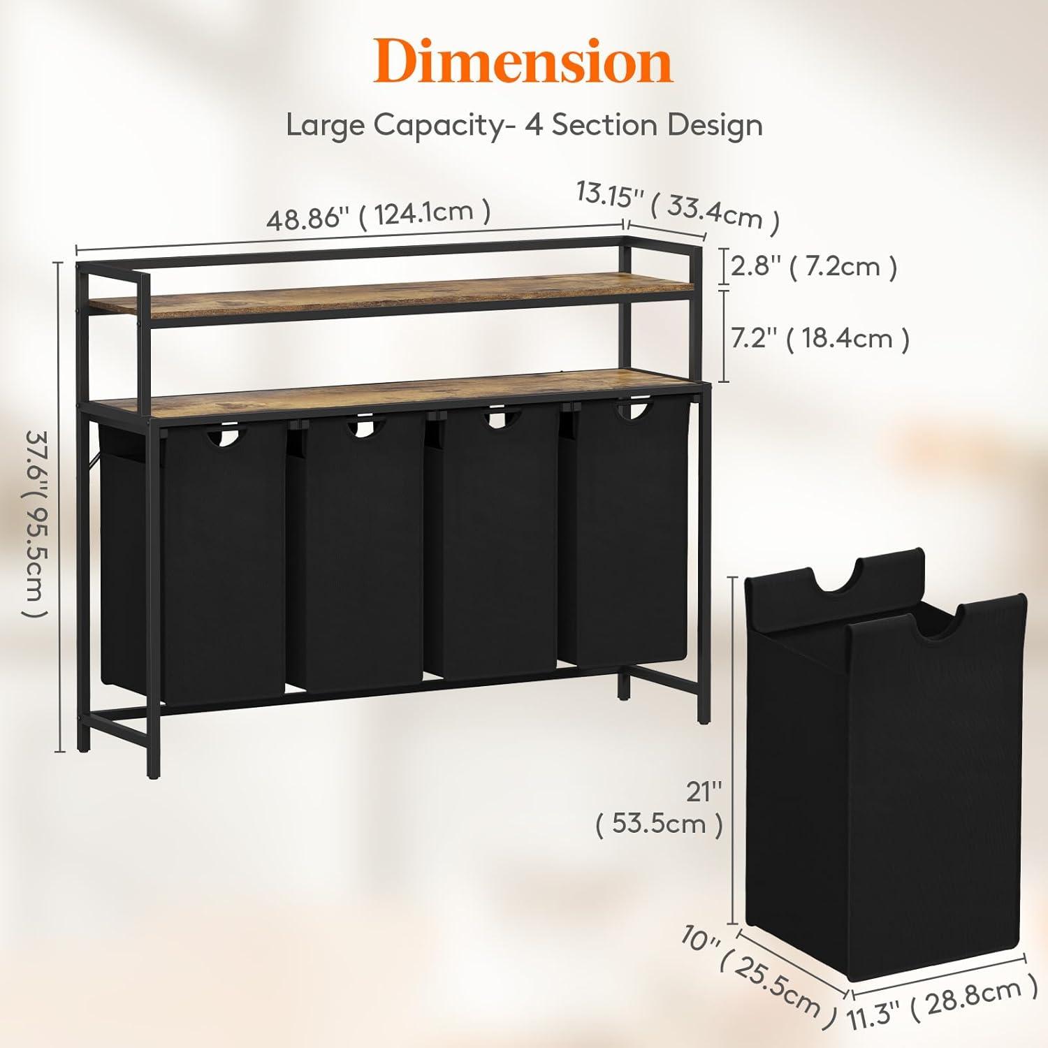 image:imageLifewit Laundry Hamper 4 Section 168L Pull out Laundry Clothes Basket Organizer with Large Top Shelf and 4 Removable Bags and Handles Laundry Sorter for Laundry Room Bedroom Bathroom BlackBlack