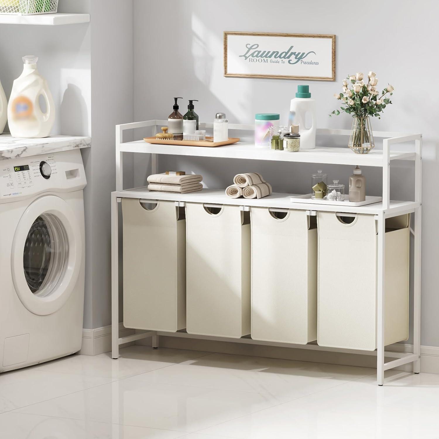 image:imageLifewit Laundry Hamper 4 Section 168L Pull out Laundry Clothes Basket Organizer with Large Top Shelf and 4 Removable Bags and Handles Laundry Sorter for Laundry Room Bedroom Bathroom BlackWhite