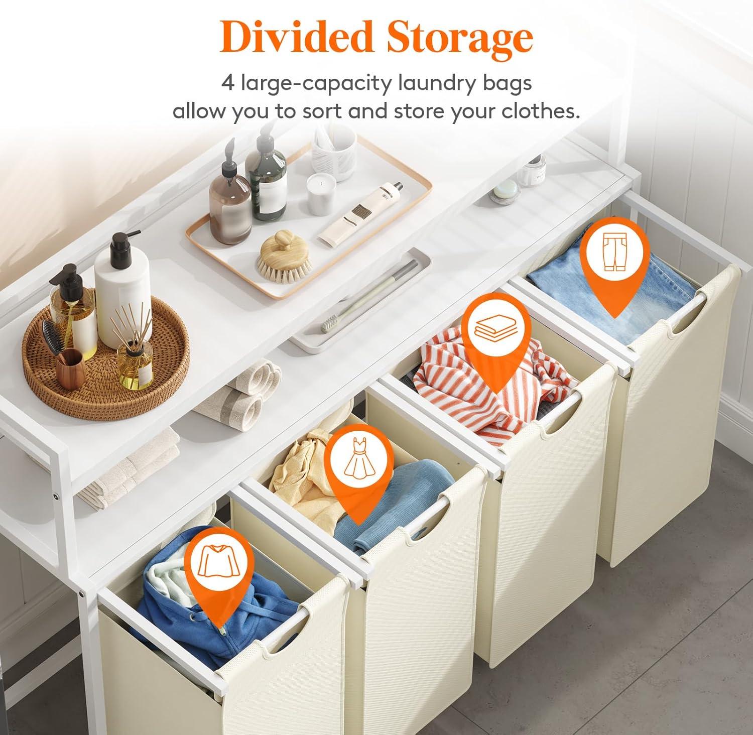 image:imageLifewit Laundry Hamper 4 Section 168L Pull out Laundry Clothes Basket Organizer with Large Top Shelf and 4 Removable Bags and Handles Laundry Sorter for Laundry Room Bedroom Bathroom BlackWhite
