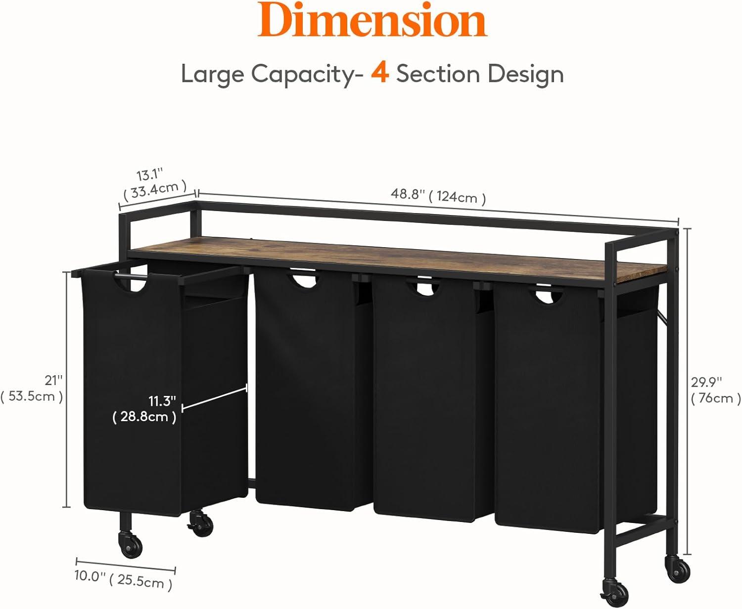 image:imageLifewit Laundry Hamper 4 Section 168L Pull out Laundry Clothes Basket Organizer with Large Top Shelf and 4 Removable Bags and Handles Laundry Sorter for Laundry Room Bedroom Bathroom BlackBlack