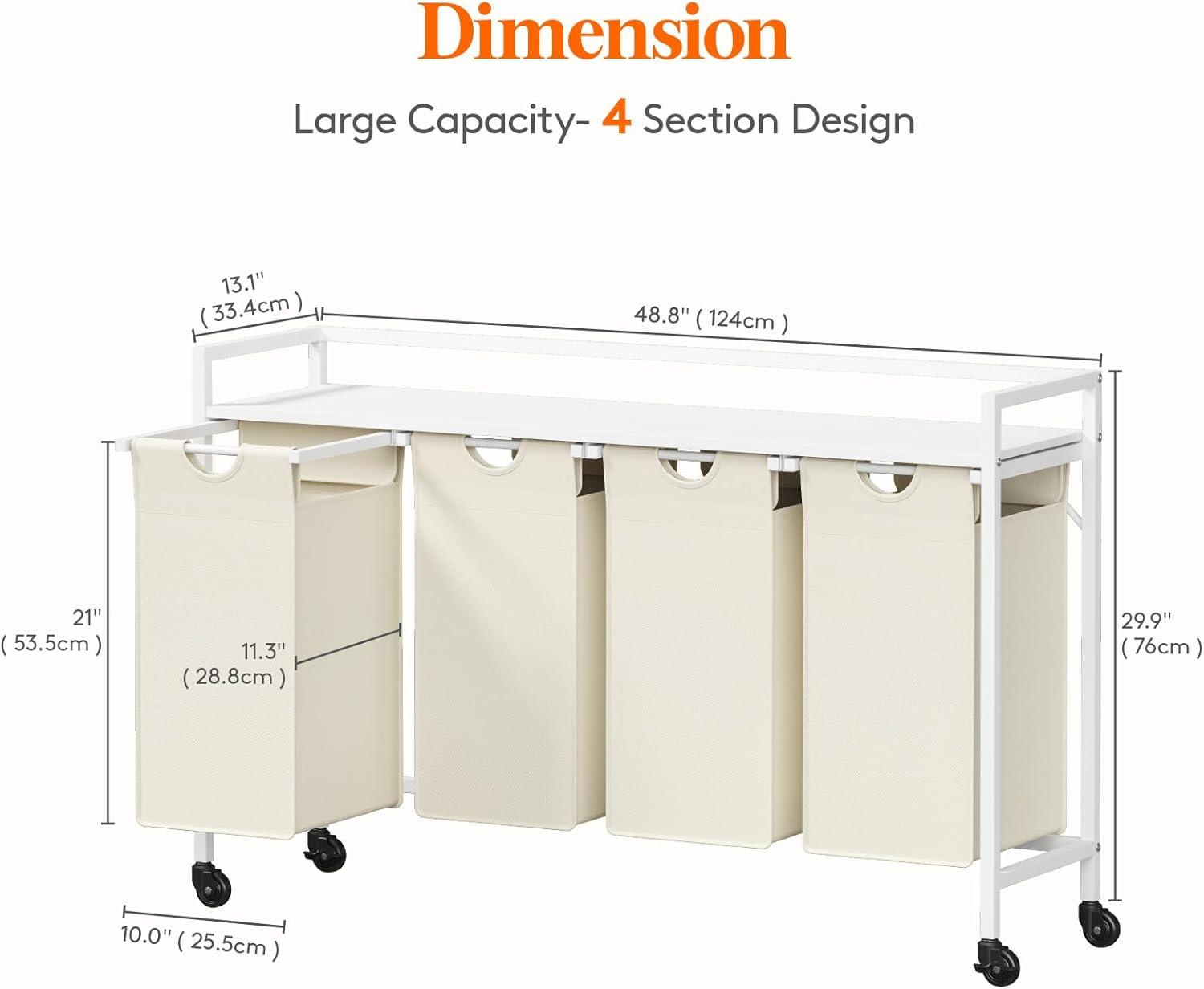 image:imageLifewit Laundry Hamper 4 Section 168L Pull out Laundry Clothes Basket Organizer with Large Top Shelf and 4 Removable Bags and Handles Laundry Sorter for Laundry Room Bedroom Bathroom BlackWhite