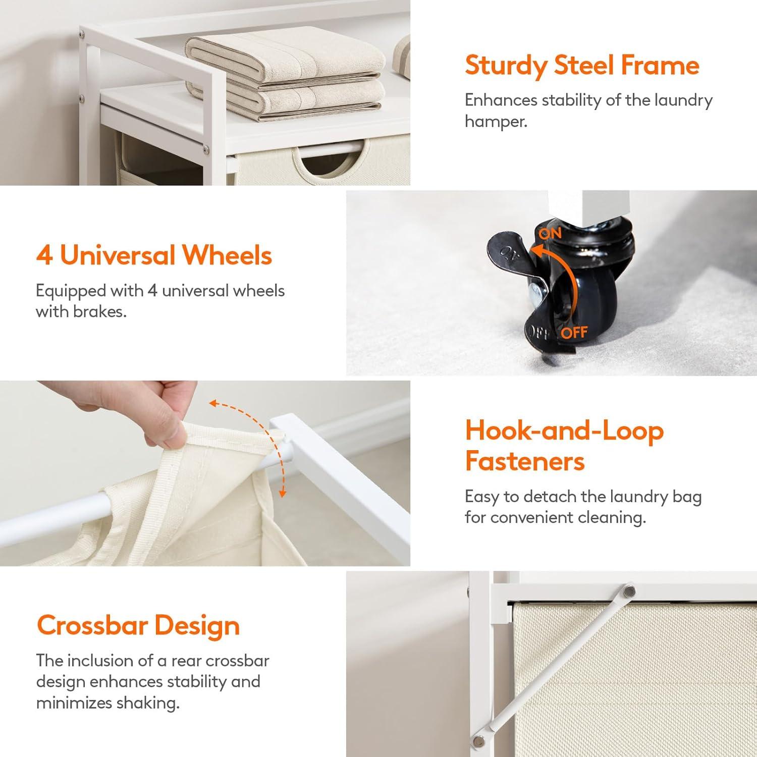 image:imageLifewit Laundry Hamper 4 Section 168L Pull out Laundry Clothes Basket Organizer with Large Top Shelf and 4 Removable Bags and Handles Laundry Sorter for Laundry Room Bedroom Bathroom BlackWhite