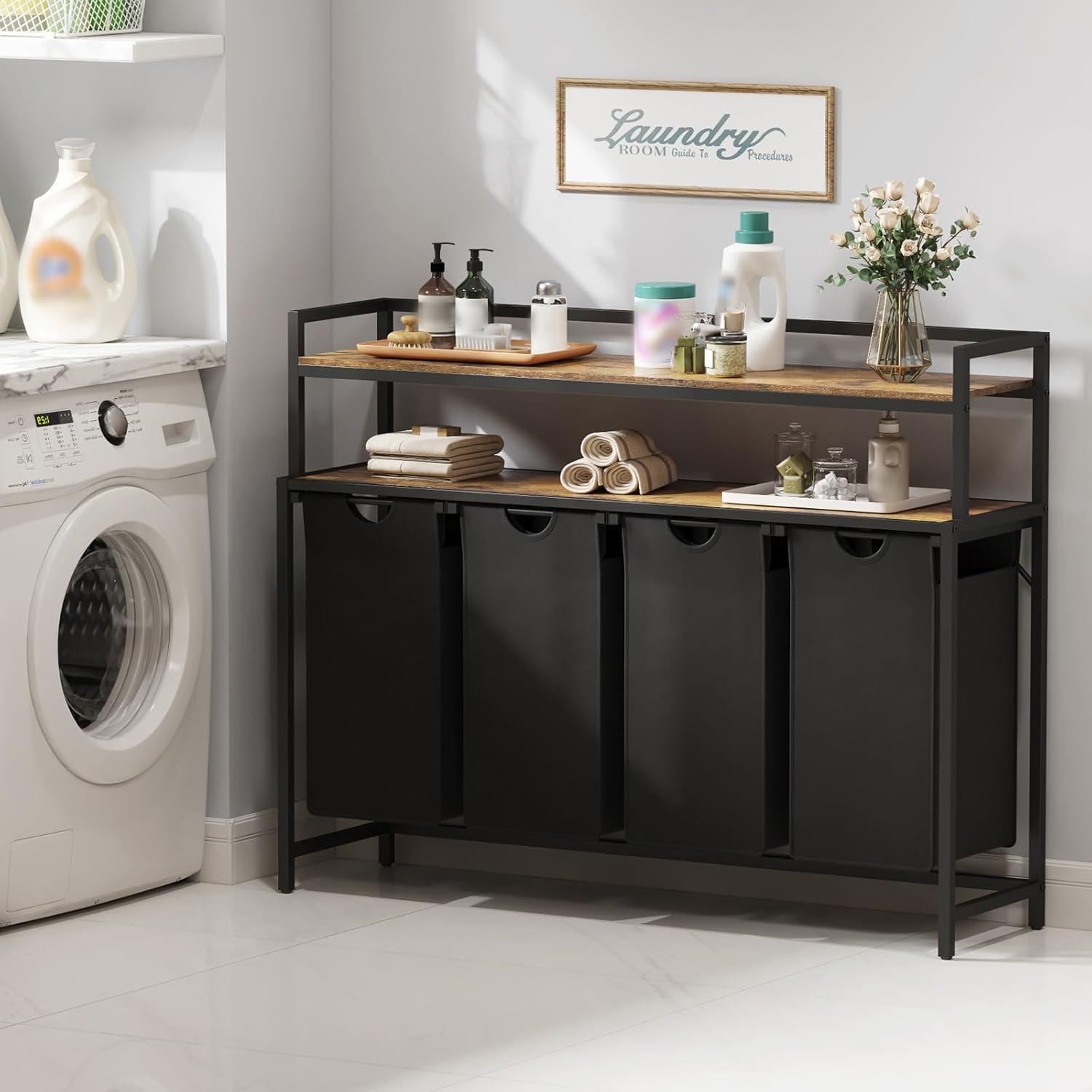 image:imageLifewit Laundry Hamper 4 Section 168L Pull out Laundry Clothes Basket Organizer with Large Top Shelf and 4 Removable Bags and Handles Laundry Sorter for Laundry Room Bedroom Bathroom BlackBlack