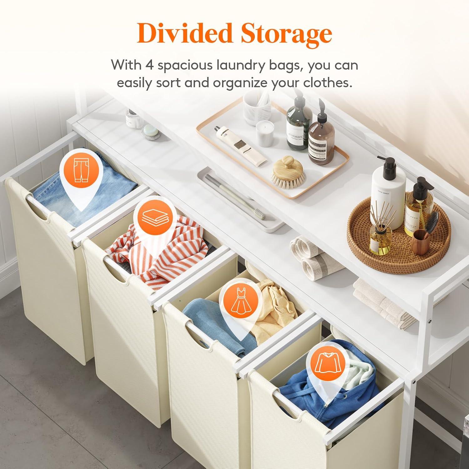 image:imageLifewit Laundry Hamper 4 Section 168L Pull out Laundry Clothes Basket Organizer with Large Top Shelf and 4 Removable Bags and Handles Laundry Sorter for Laundry Room Bedroom Bathroom BlackWhite
