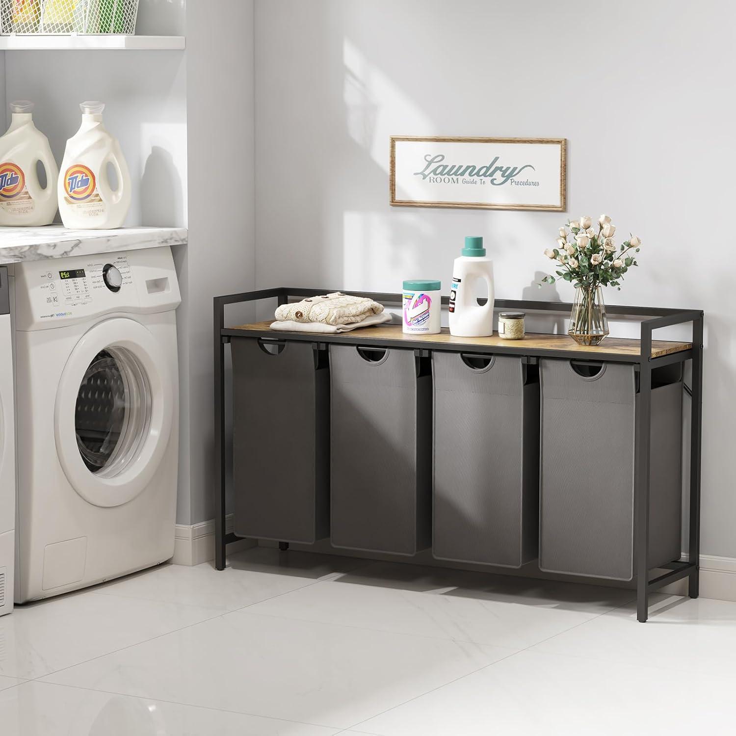 image:imageLifewit Laundry Hamper 4 Section 168L Pull out Laundry Clothes Basket Organizer with Large Top Shelf and 4 Removable Bags and Handles Laundry Sorter for Laundry Room Bedroom Bathroom BlackGray
