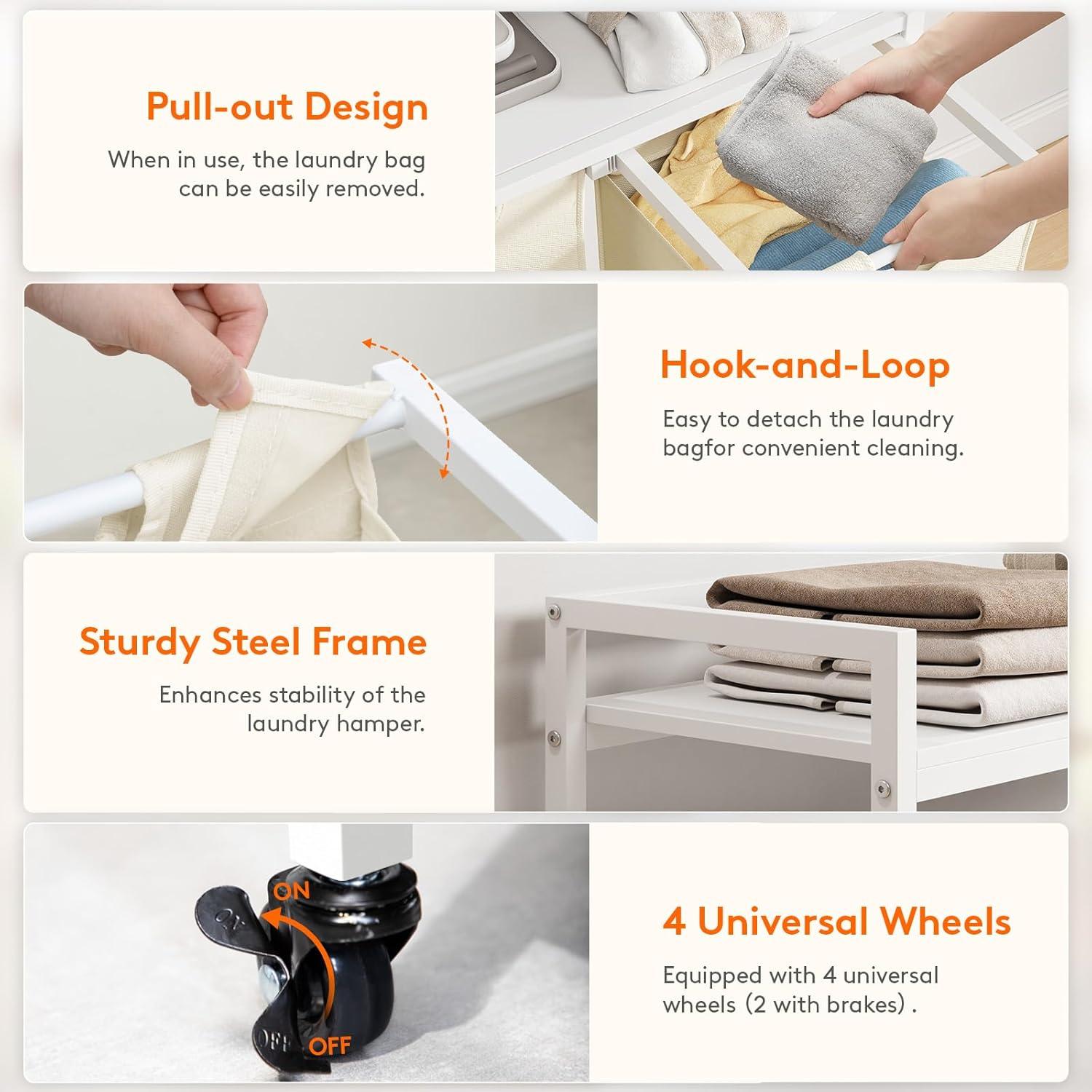 image:imageLifewit Laundry Hamper 4 Section 168L Pull out Laundry Clothes Basket Organizer with Large Top Shelf and 4 Removable Bags and Handles Laundry Sorter for Laundry Room Bedroom Bathroom BlackWhite