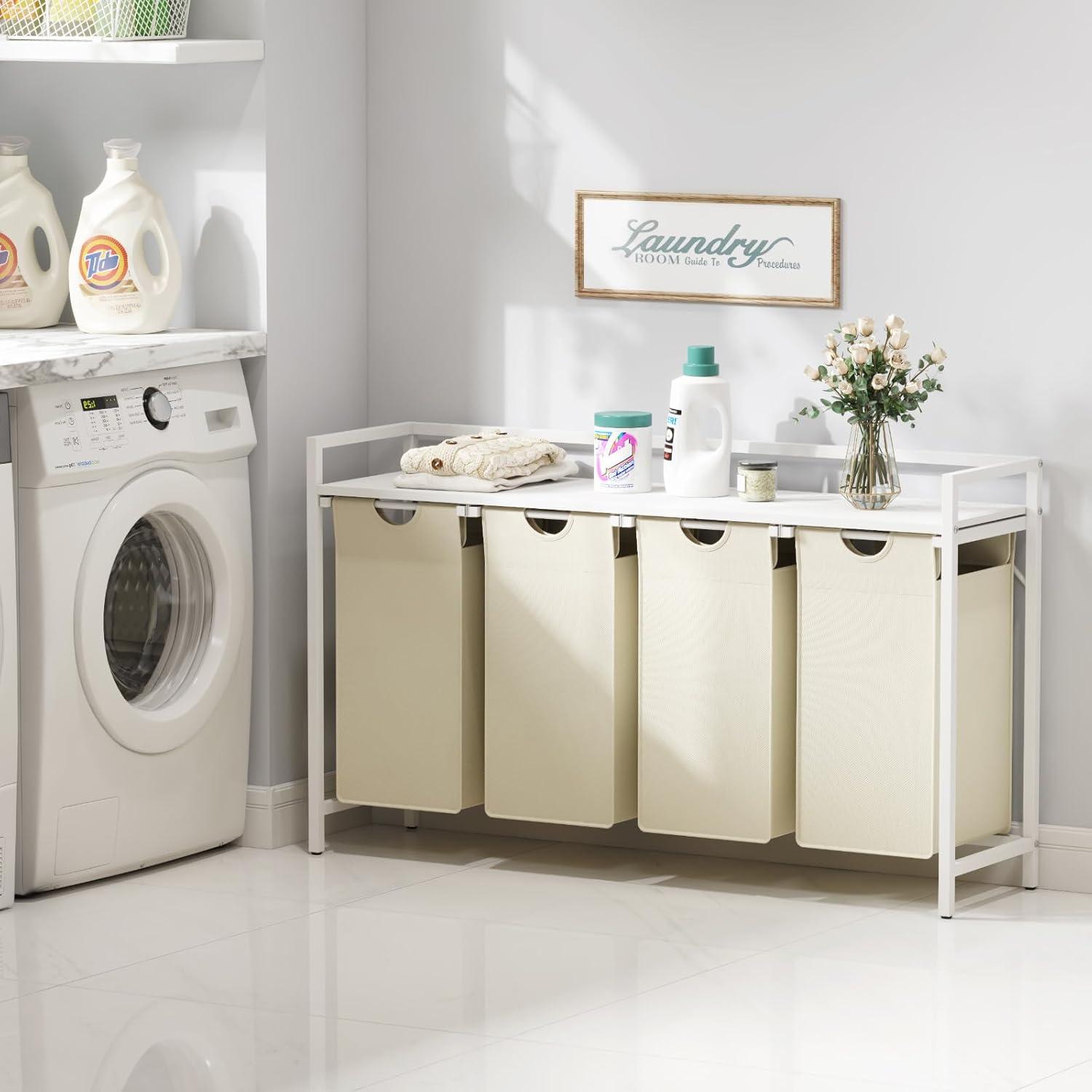 image:imageLifewit Laundry Hamper 4 Section 168L Pull out Laundry Clothes Basket Organizer with Large Top Shelf and 4 Removable Bags and Handles Laundry Sorter for Laundry Room Bedroom Bathroom BlackWhite