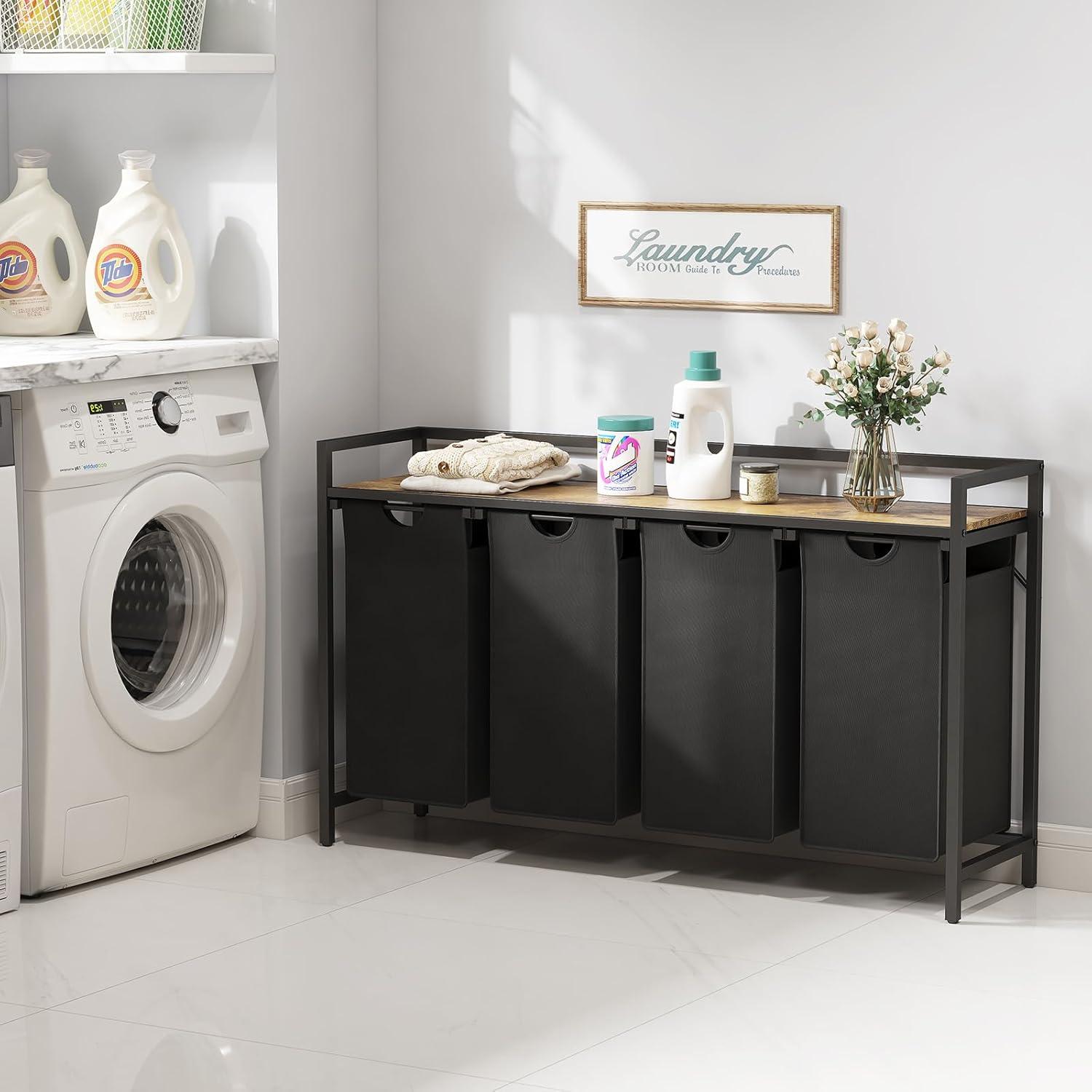 image:imageLifewit Laundry Hamper 4 Section 168L Pull out Laundry Clothes Basket Organizer with Large Top Shelf and 4 Removable Bags and Handles Laundry Sorter for Laundry Room Bedroom Bathroom BlackBlack