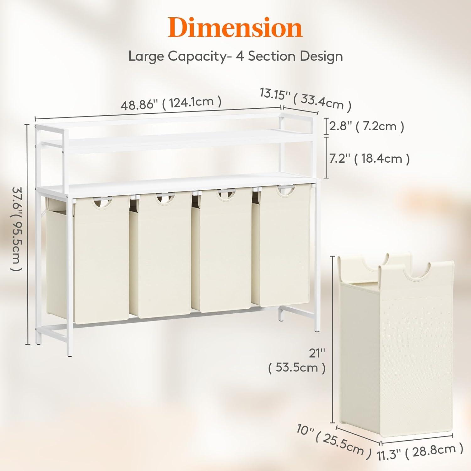 image:imageLifewit Laundry Hamper 4 Section 168L Pull out Laundry Clothes Basket Organizer with Large Top Shelf and 4 Removable Bags and Handles Laundry Sorter for Laundry Room Bedroom Bathroom BlackWhite