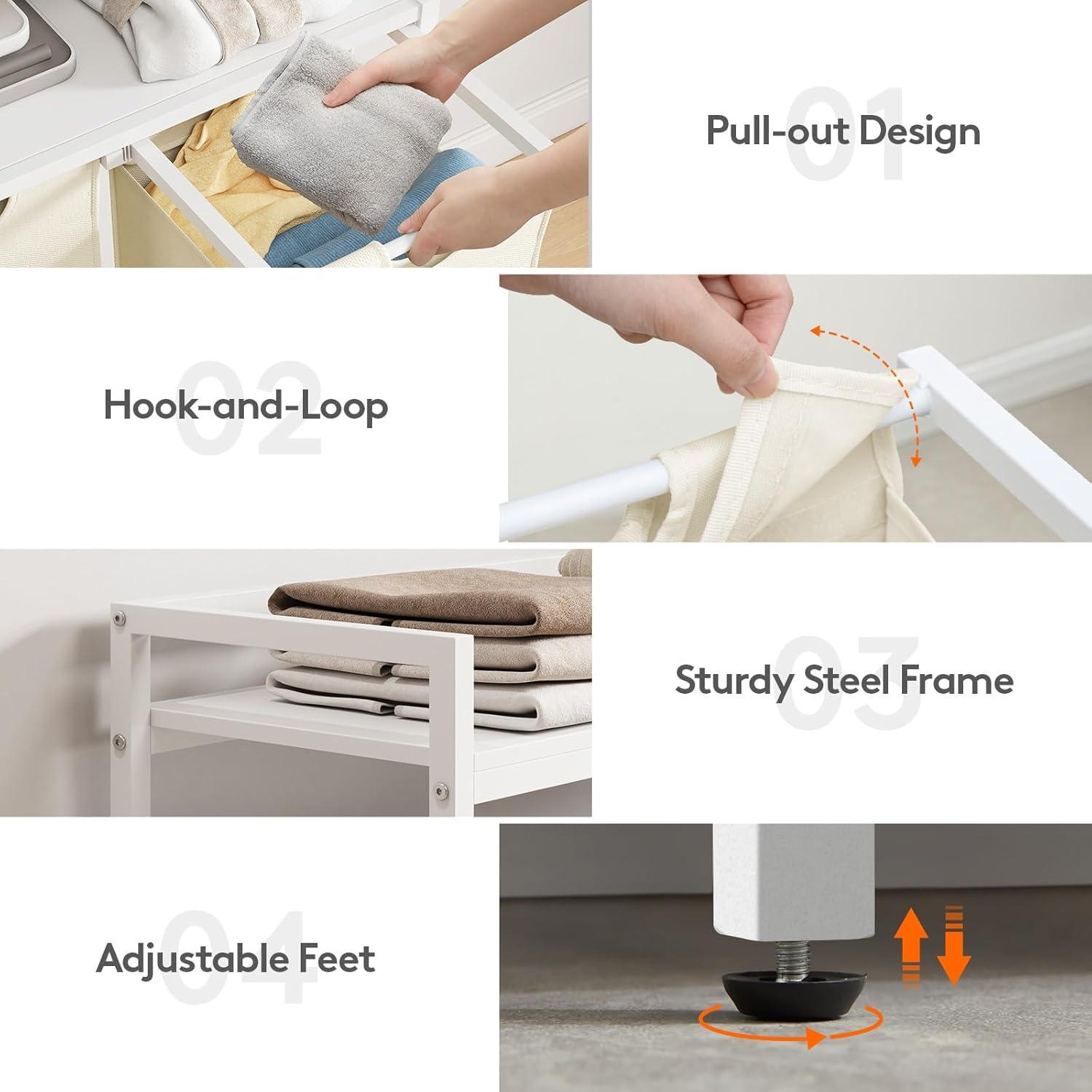image:imageLifewit Laundry Hamper 4 Section 168L Pull out Laundry Clothes Basket Organizer with Large Top Shelf and 4 Removable Bags and Handles Laundry Sorter for Laundry Room Bedroom Bathroom BlackWhite