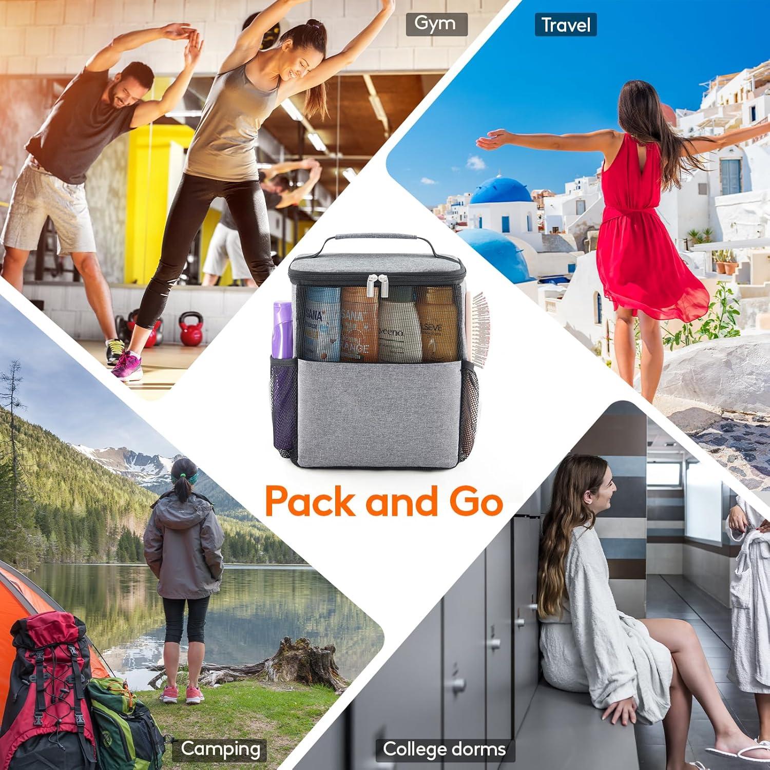 image:imageLifewit Mesh Shower Caddy Bag Portable for College Dorm Room Essentials Hanging Organizer Basket Quick Dry Tote Bag for Camping Bathroom Beach Travel Medium BlackGrey