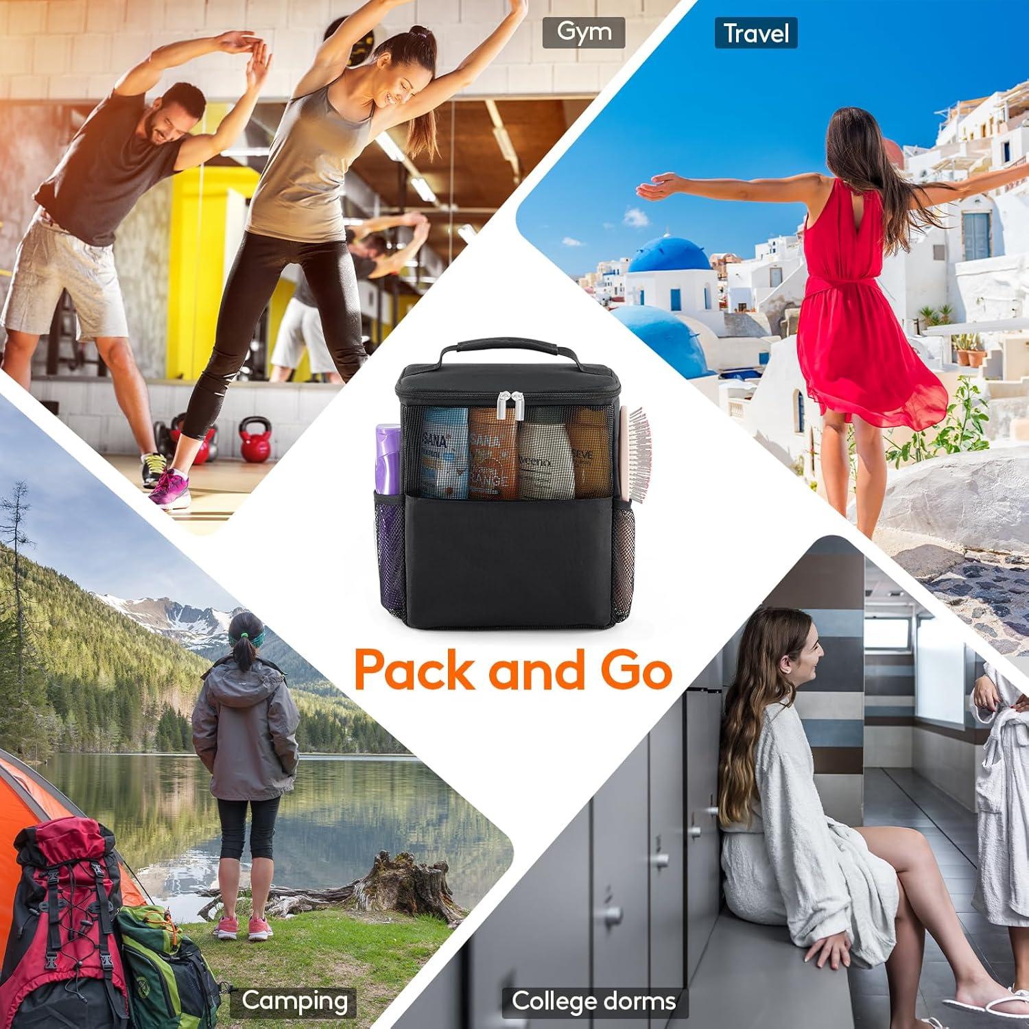 image:imageLifewit Mesh Shower Caddy Bag Portable for College Dorm Room Essentials Hanging Organizer Basket Quick Dry Tote Bag for Camping Bathroom Beach Travel Medium BlackBlack