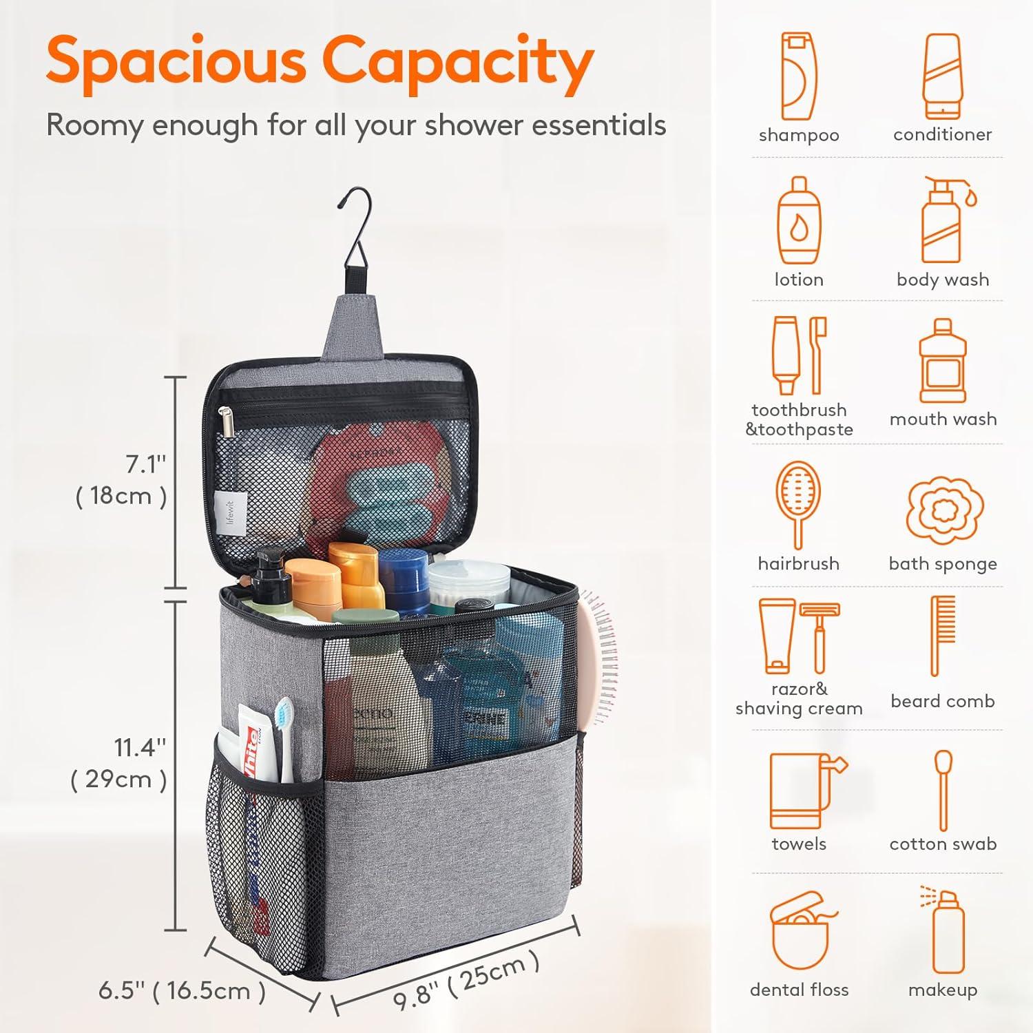 image:imageLifewit Mesh Shower Caddy Bag Portable for College Dorm Room Essentials Hanging Organizer Basket Quick Dry Tote Bag for Camping Bathroom Beach Travel Medium BlackGrey